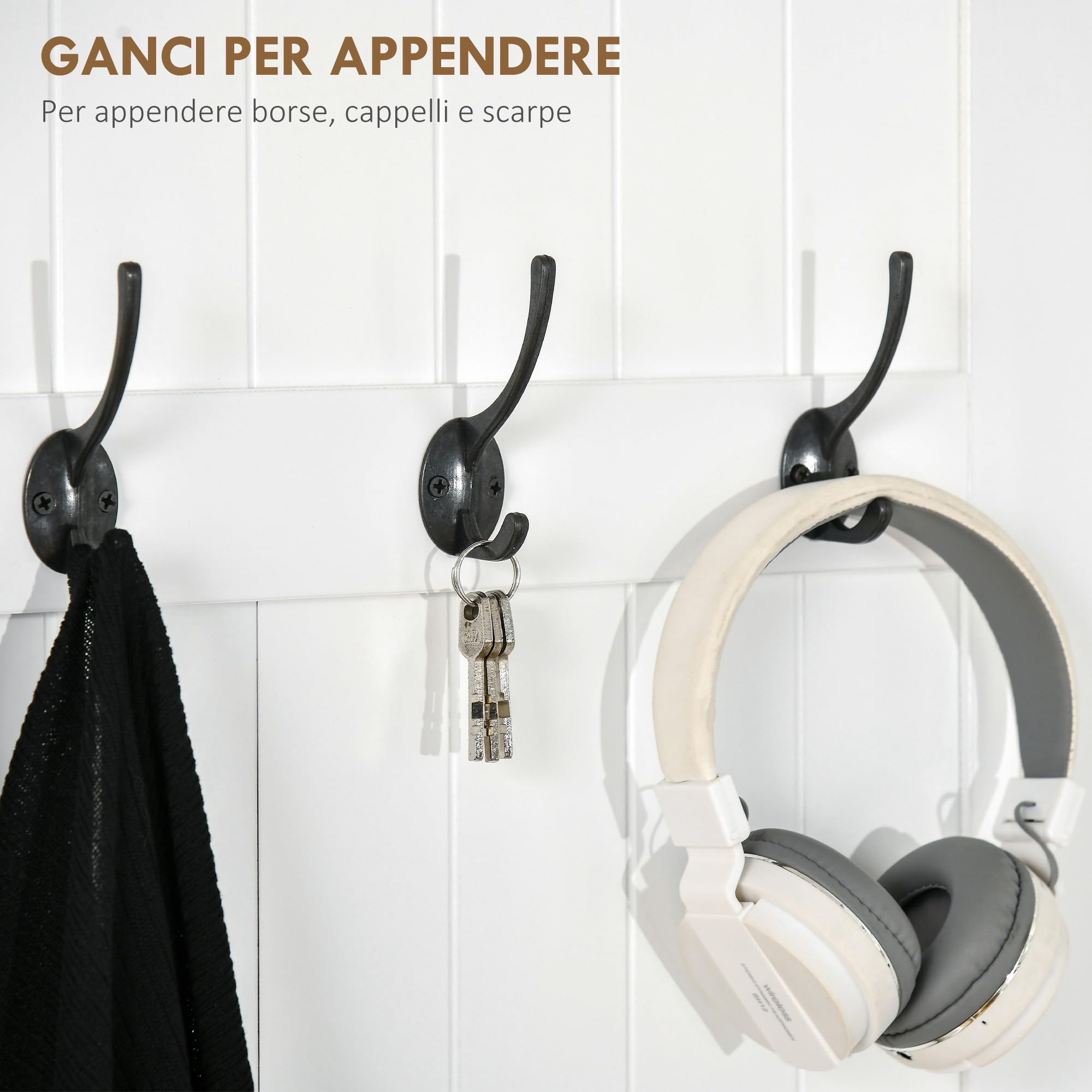 HOMCOM 3 in 1 Appendiabiti da Ingresso con Scarpiera, Attaccapanni da Terra Salvaspazio con 4 Ganci e Panca Contenitore, in MDF, per Corridoio, Camera da Letto, 71.5x39.5x170 cm, Bianco