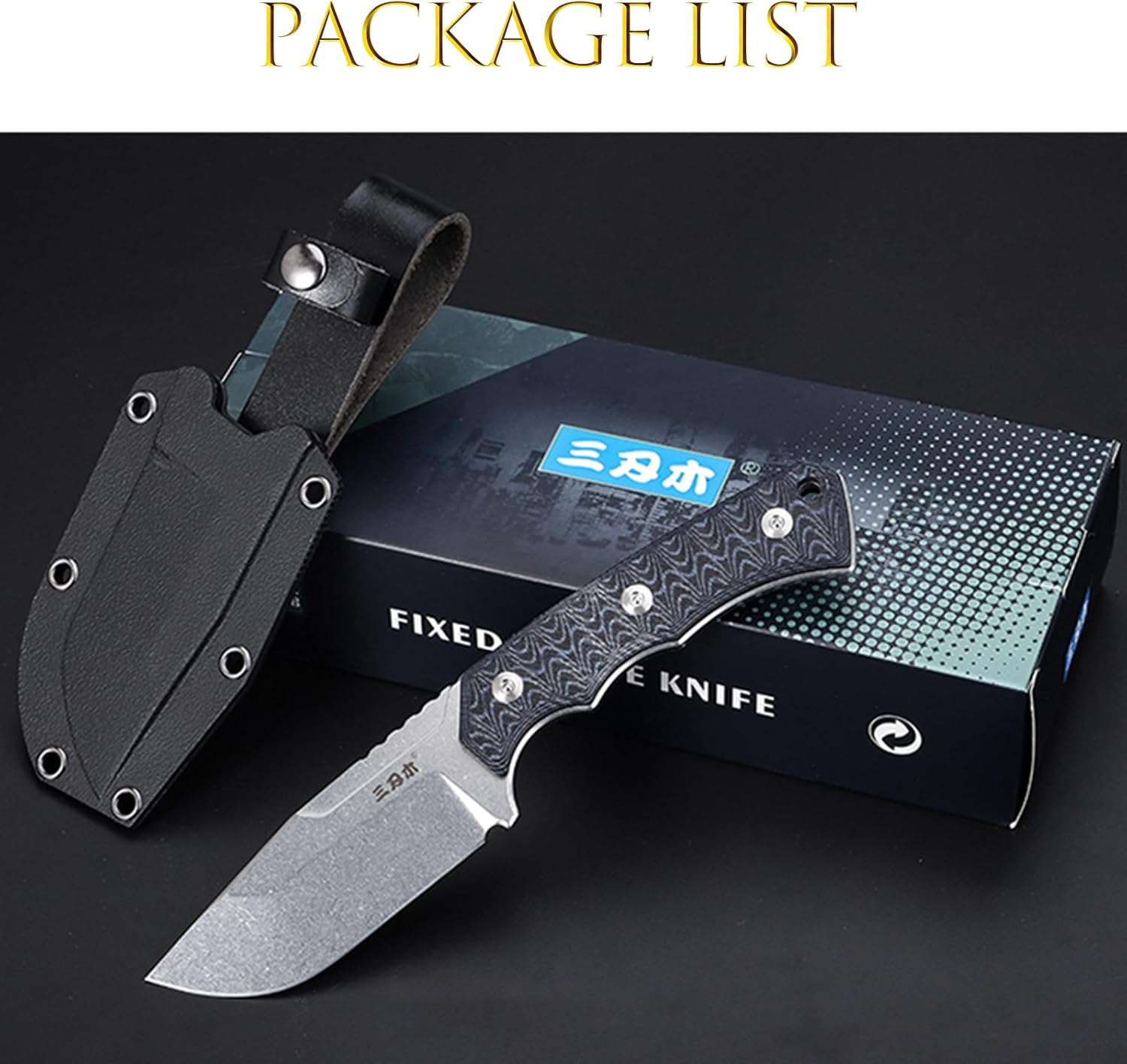 Sanrenmu Fixed Blade Knife with Sheath Full Tang 3.86“ 8CR13MOV Blade EDC Outdoor Knife for Camping Survival Hiking (Black+Blue)