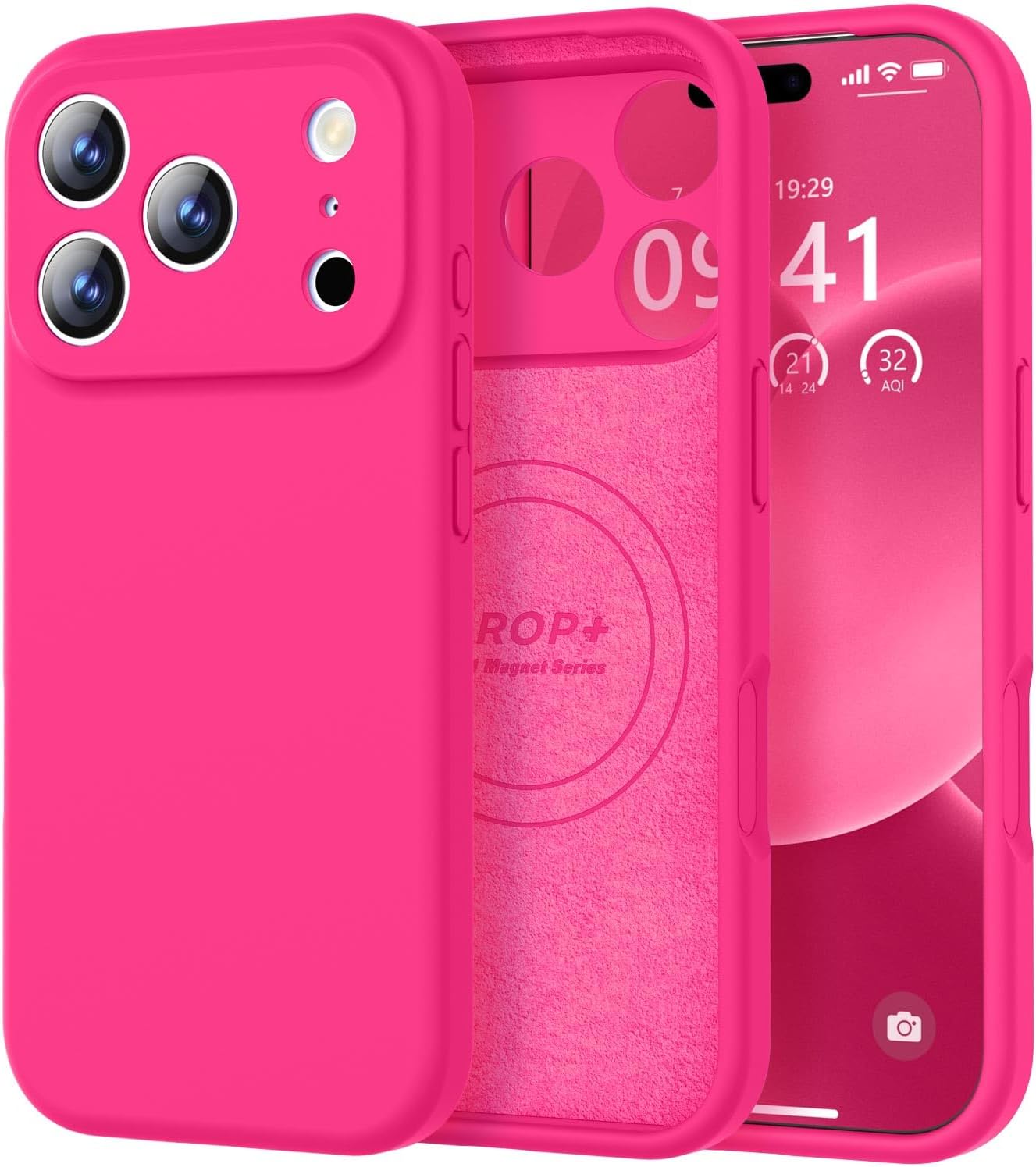 Vooii Magnetic Compatible with iPhone 17 Pro Max Case (Compatible with Magsafe) (Upgraded Camera Protection) Liquid Silicone Shockproof Full Body Protective Phone Cover for Women Men, Hot Pink, 6.9” Hot Pink iPhone 17 Pro Max
