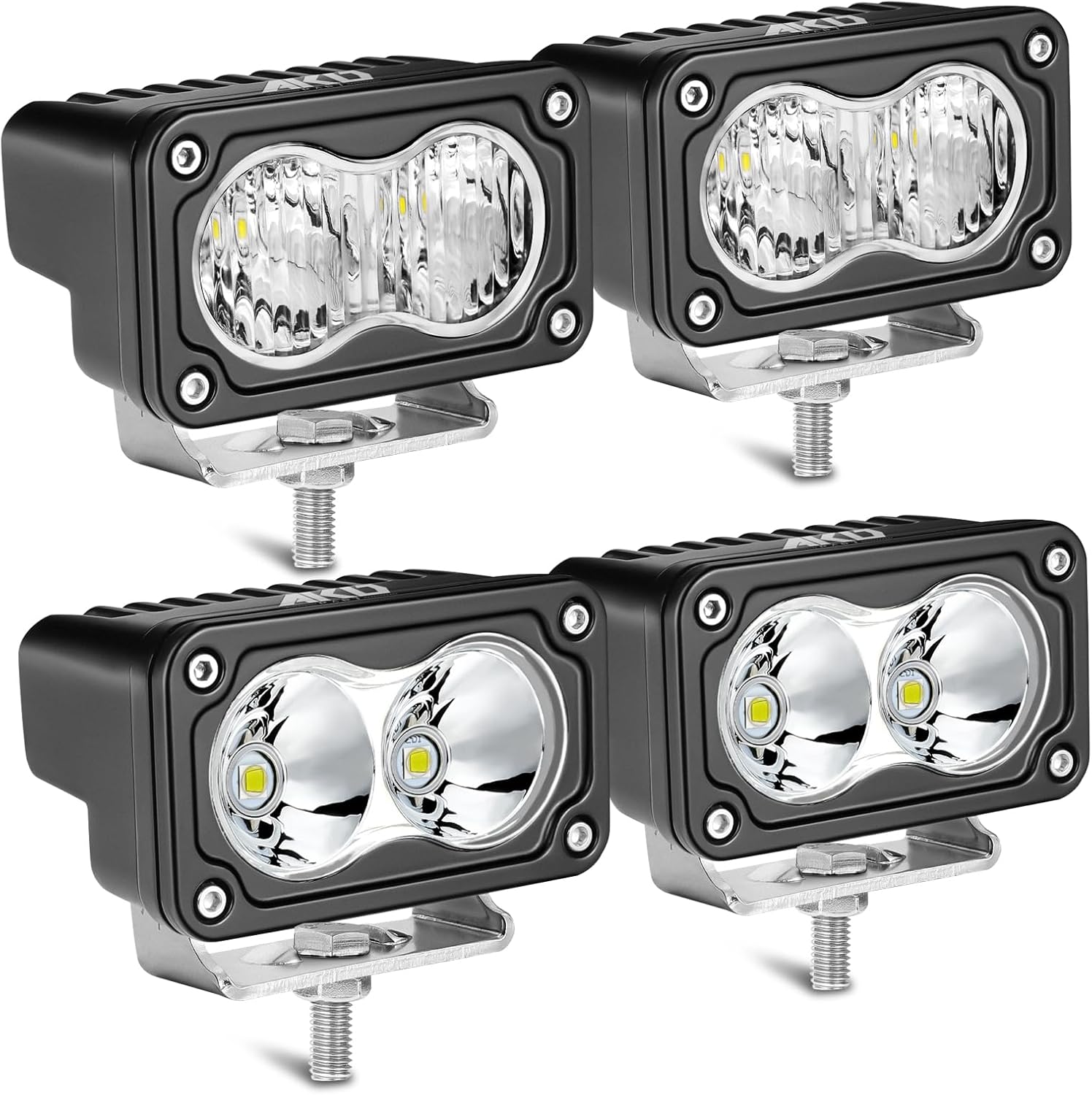 LED Pods, AKD Part 4Pcs 3" 80W CREE LED Pod Lights Small Off Road Driving Lights Ditch Fog Lights for Trucks Motorcycle UTV ATV SUV Dirt Bike - Spot & Flood