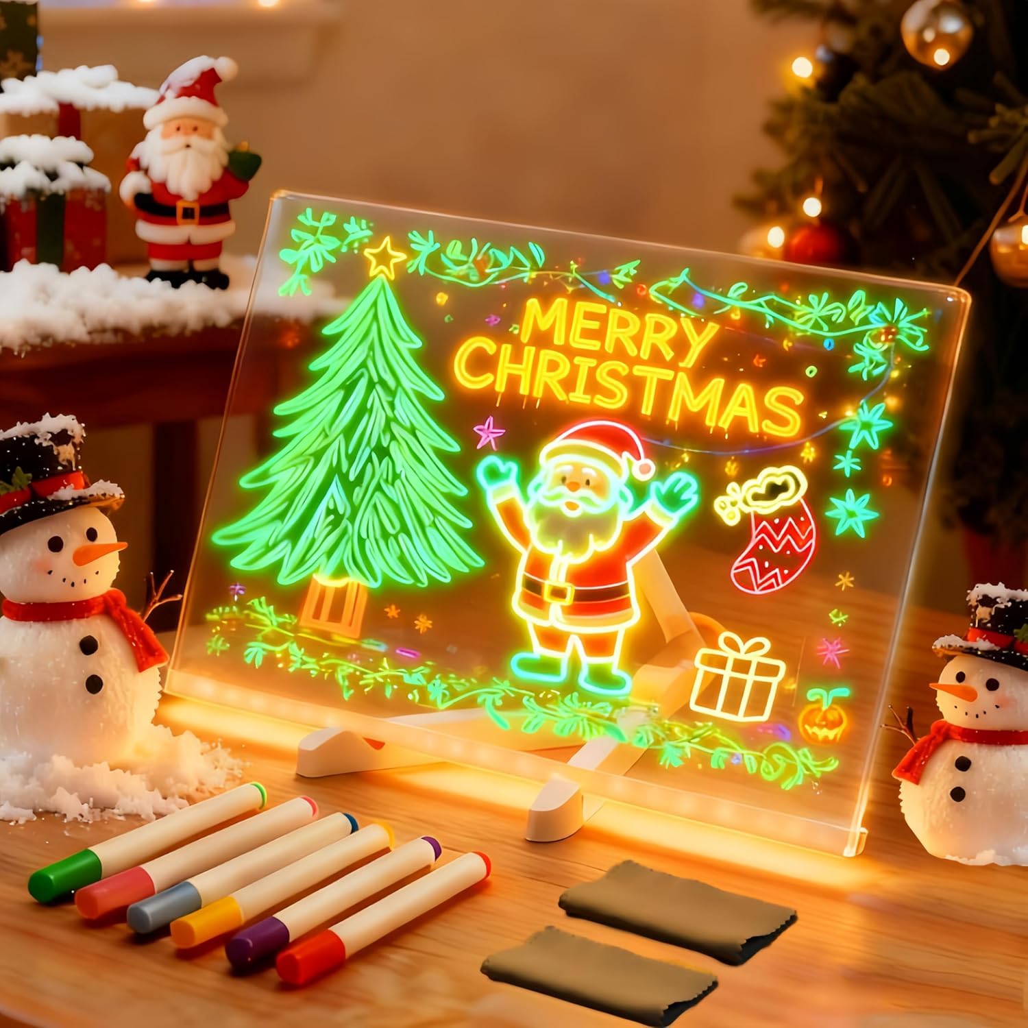 Con Soporte Ajustable,Tablero De Notas Led De Con Colores, Tablero Acrílico Luminoso Con Mensaje Led, Tablero De Escritura Luminoso Transparente, Limpiable, Bloc De Notas (L)