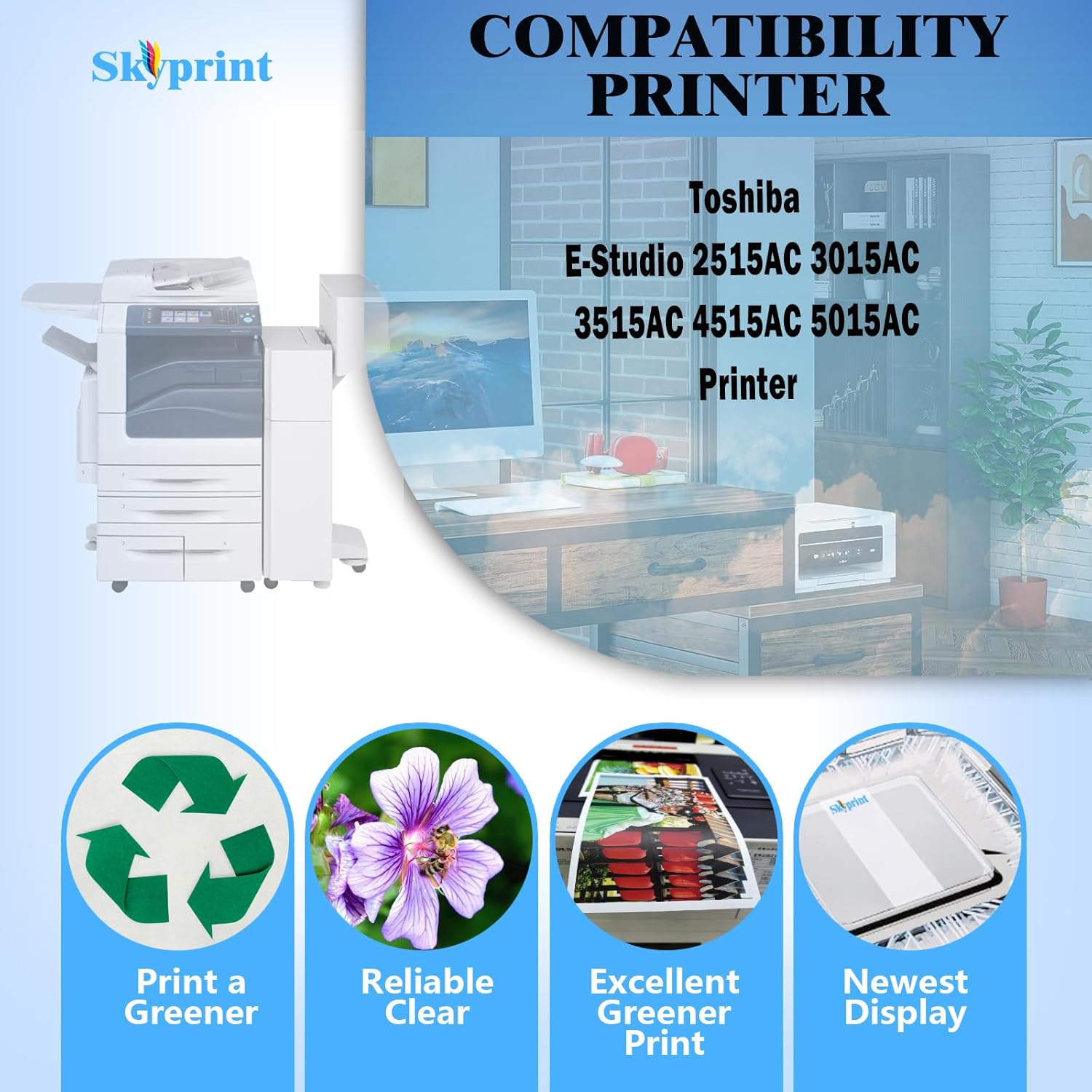 SkyPrint T-FC415U High Capacity Toner Cartridge Replacement for Toshiba T-FC415U-K T-FC415U-C T-FC415U-M T-FC415U-Y use for Toshiba E-Studio 2515AC 3015AC 3515AC 4515AC 5015AC Printer.