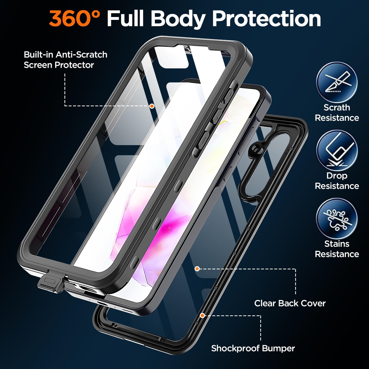AICase Samsung Galaxy A35 Case Waterproof Clear Built-in Screen Protector Snowproof,Dustproof,Shockproof,IP68 Certified [Real 360] Full Body Protection Fully Sealed Underwater for Galaxy A35 6.6" 5G