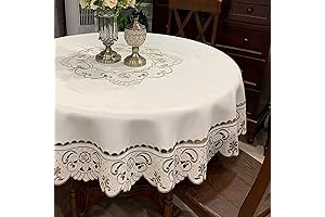 Embroidered Flower Lace 84" Round Tablecloth