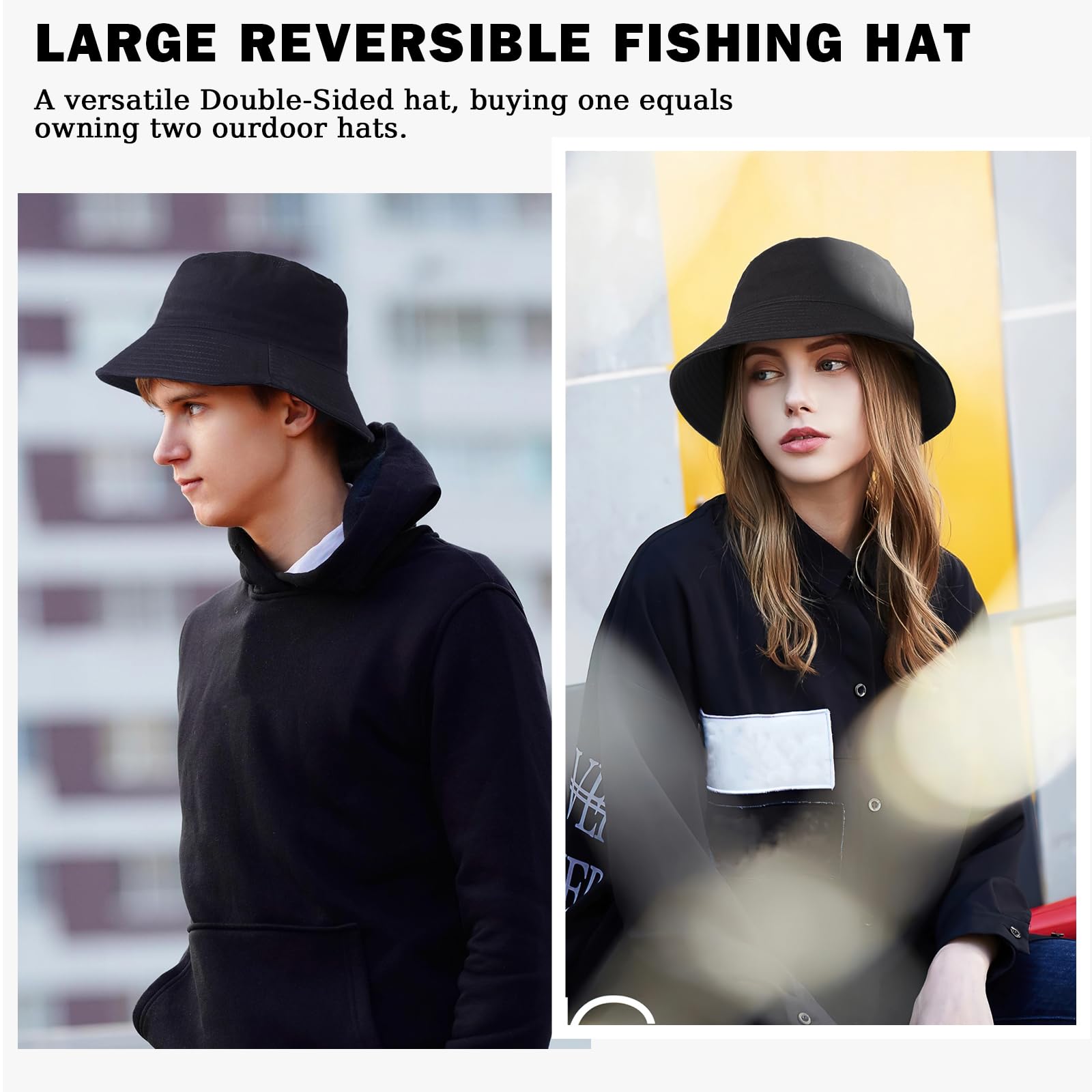 TAGVO XX-duży kapelusz typu bucket unisex, duży, dwustronny, bawełniany kapelusz przeciwsłoneczny, ponadwymiarowa dwustronna ochrona przed promieniowaniem UV, czapka wędkarska na wakacje, wędkowanie