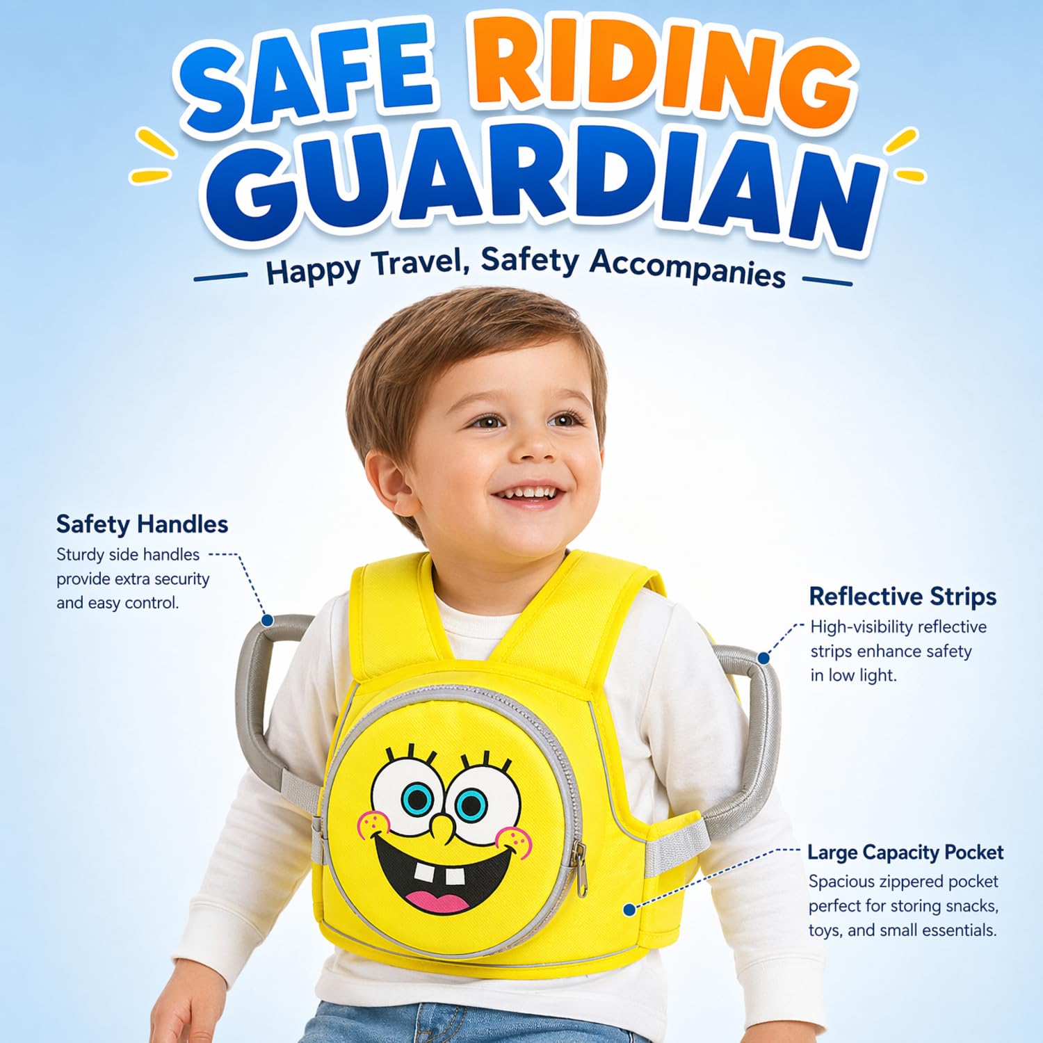 Cinturón de Seguridad Para Motocicleta Eléctrica Arnés de Seguridad Anticaída Para Niños Banda Reflectante Ajustable Arnés de Protección Para Motocicleta Para Niños Adecuado Para Niños de 1 a 12 años