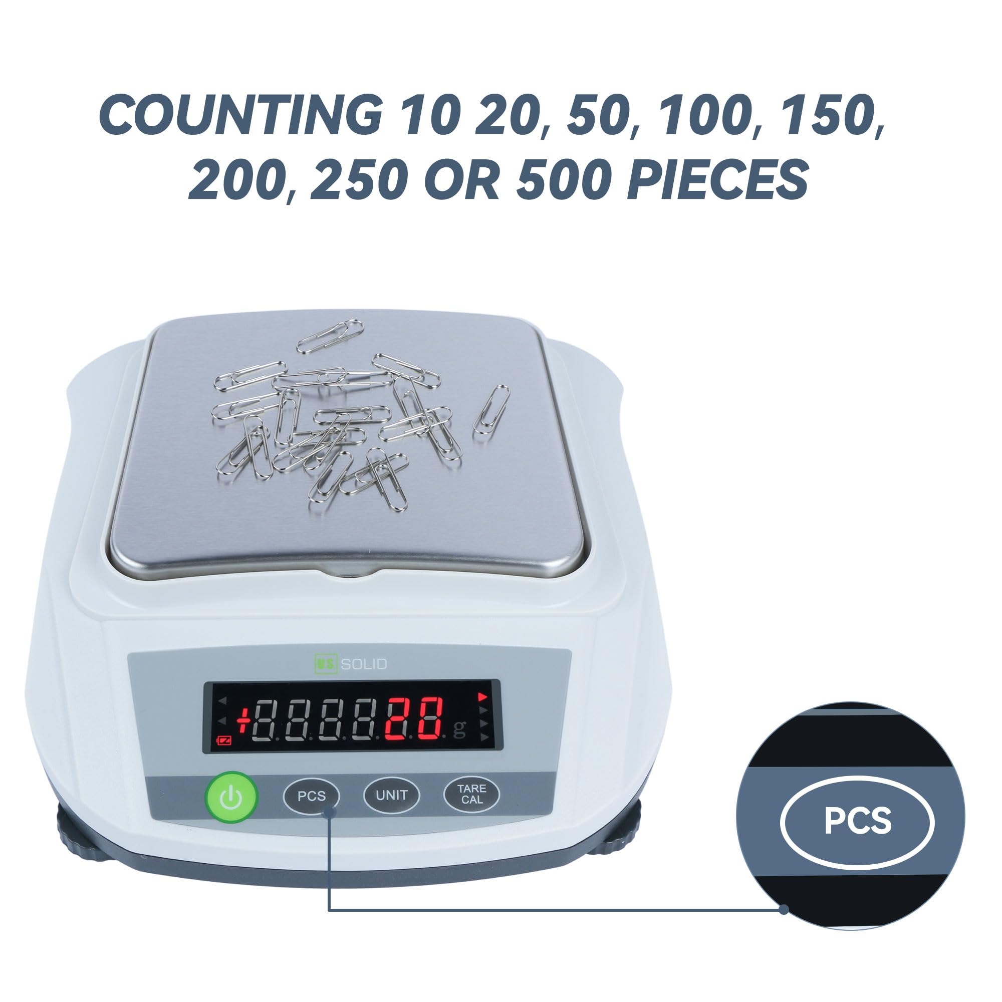 U.S. Solid Báscula digital 2000 g x 0,01 g - Báscula analítica precisa para cocina, joyería y pesaje científico - 100-240 AC