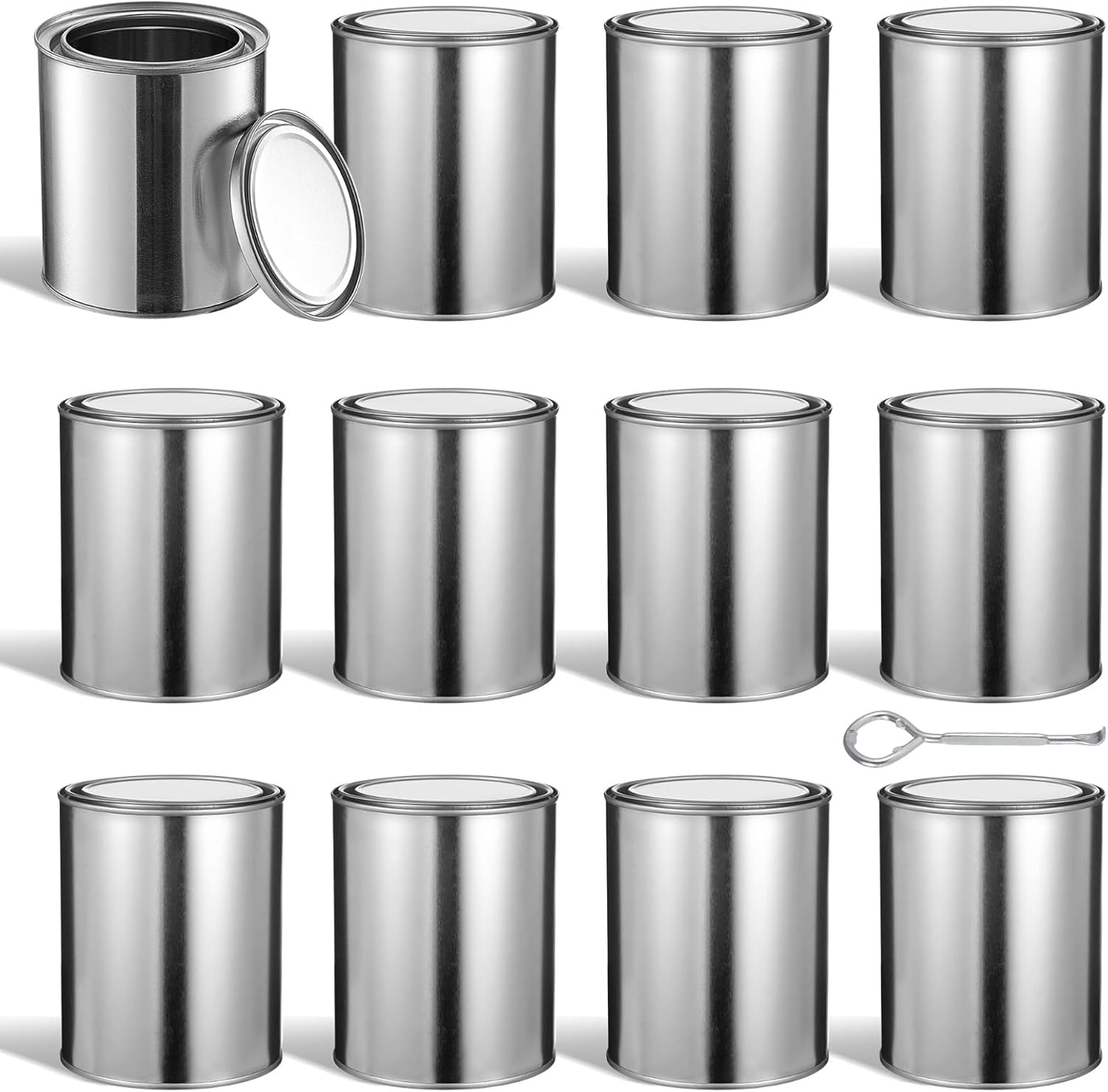 12 Pcs Empty Paint Cans with Lids - 2 Pints Empty Unlined Paint Cans with Can Opener, Metal Paint Pails with Lids for Crafts DIY Projects, Storage Containers for Paints, Solvents, Adhesives, Coatings
