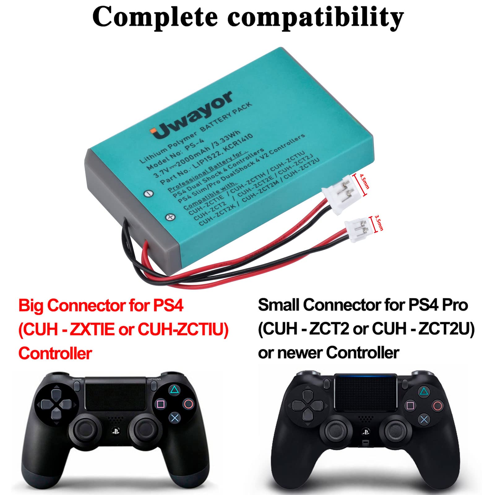 Batería de repuesto para mando PS4, 2 unidades, 2000 mAh, para mando Sony Playstation 4 y PS4pPro con herramienta de instalación