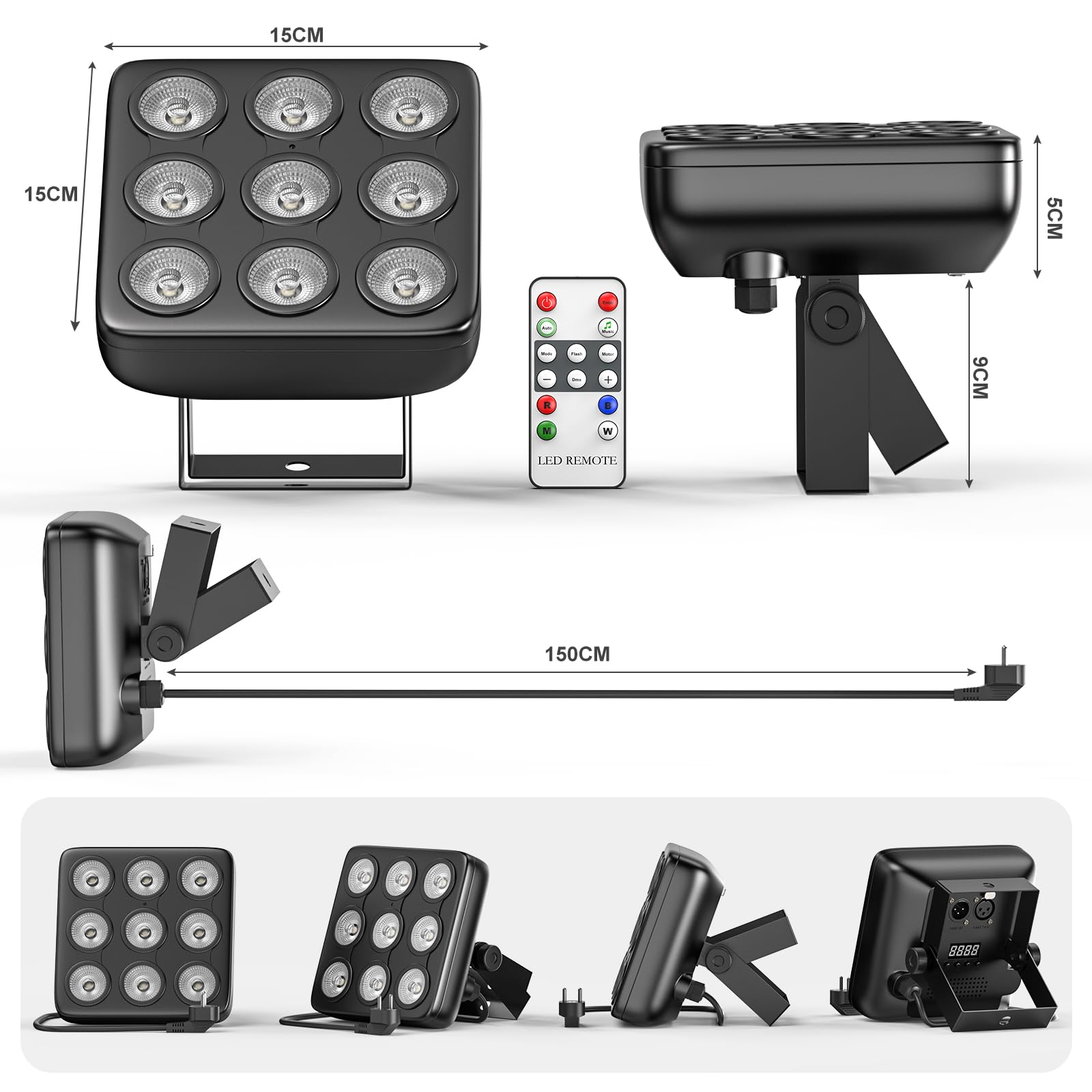 2PCS 45W RGBW Par LED, Luce da Palco Quadrata a, Luci da Festa con Modalità di Attivazione del Suono del Telecomando e DMX 8CH, Adatto per Discoteca Club Nightclub Matrimonio Palcoscenico