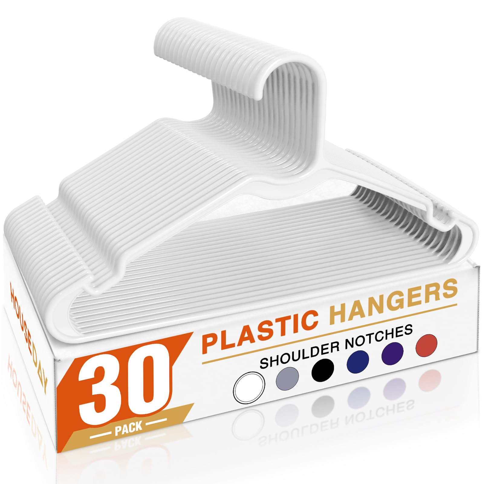 Cintres fins en plastique blanc HOUSE DAY par 30 | Organisation de dressing