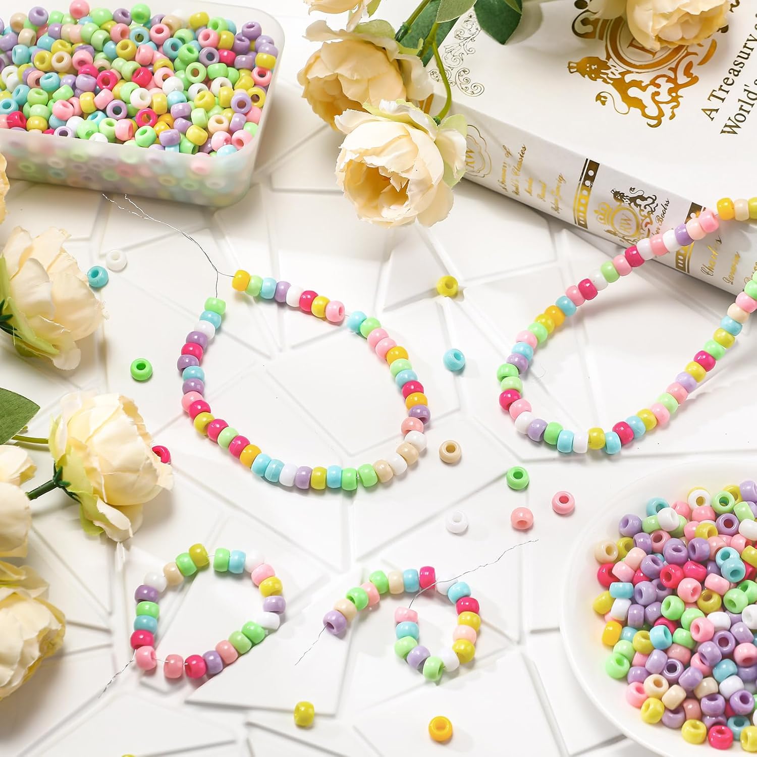 Jexine 10500 Pcs Pony Beads Bulk Plastic Beads for Bracelet Making Hair Braids DIY Necklace Jewelry Making Projects(Round,Macarons Color) - Image 6