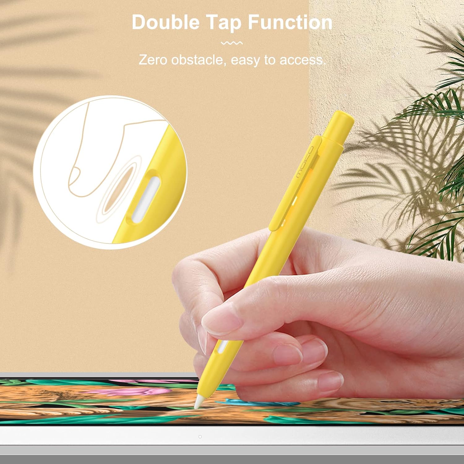 MoKo Holder Case for Apple Pencil 2nd Generation, Retractable Protective Pen Cover with Sturdy Clip for iPad Mini 6 2021/ iPad Air 5th/4th Gen/iPad Pro 11 /Pro 12.9 2022/2021/2020, Yellow