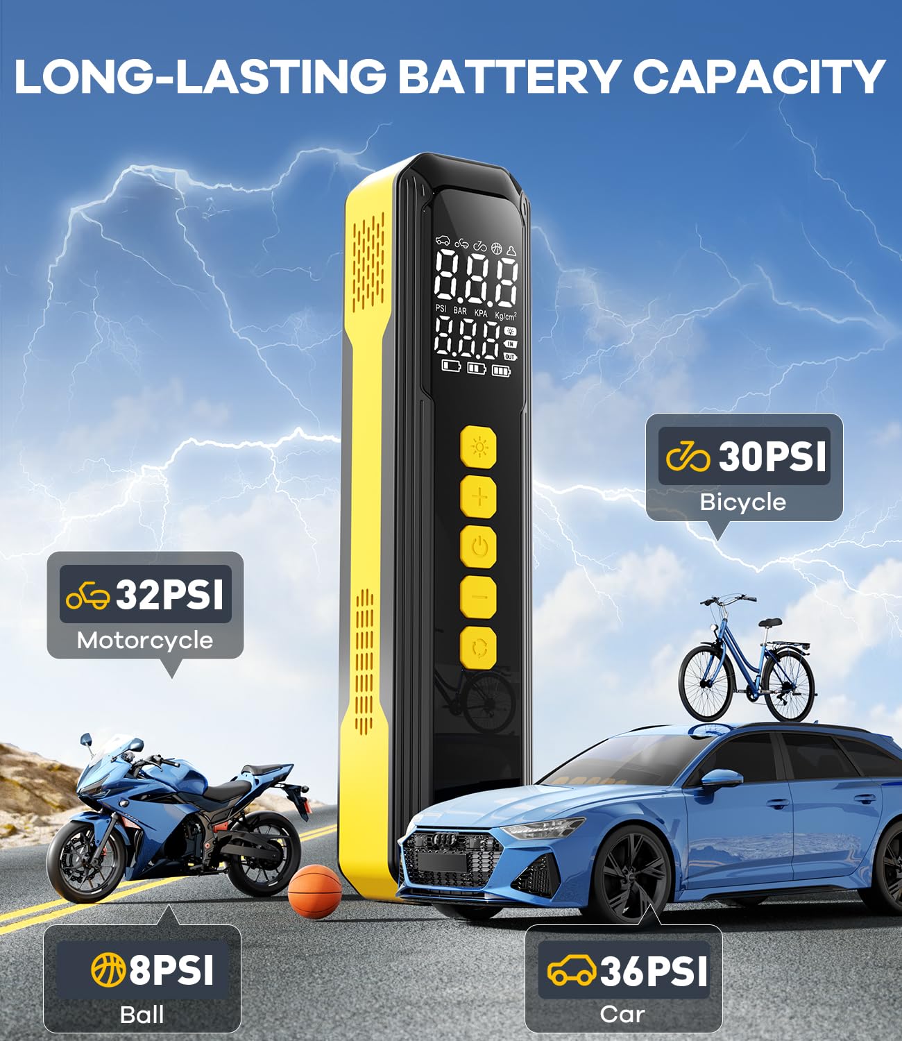 Tire Inflator Portable Air Compressor 150 PSI Faster Cordless Air Pump for Car Tires Electric Bike Tire Pump — view 2