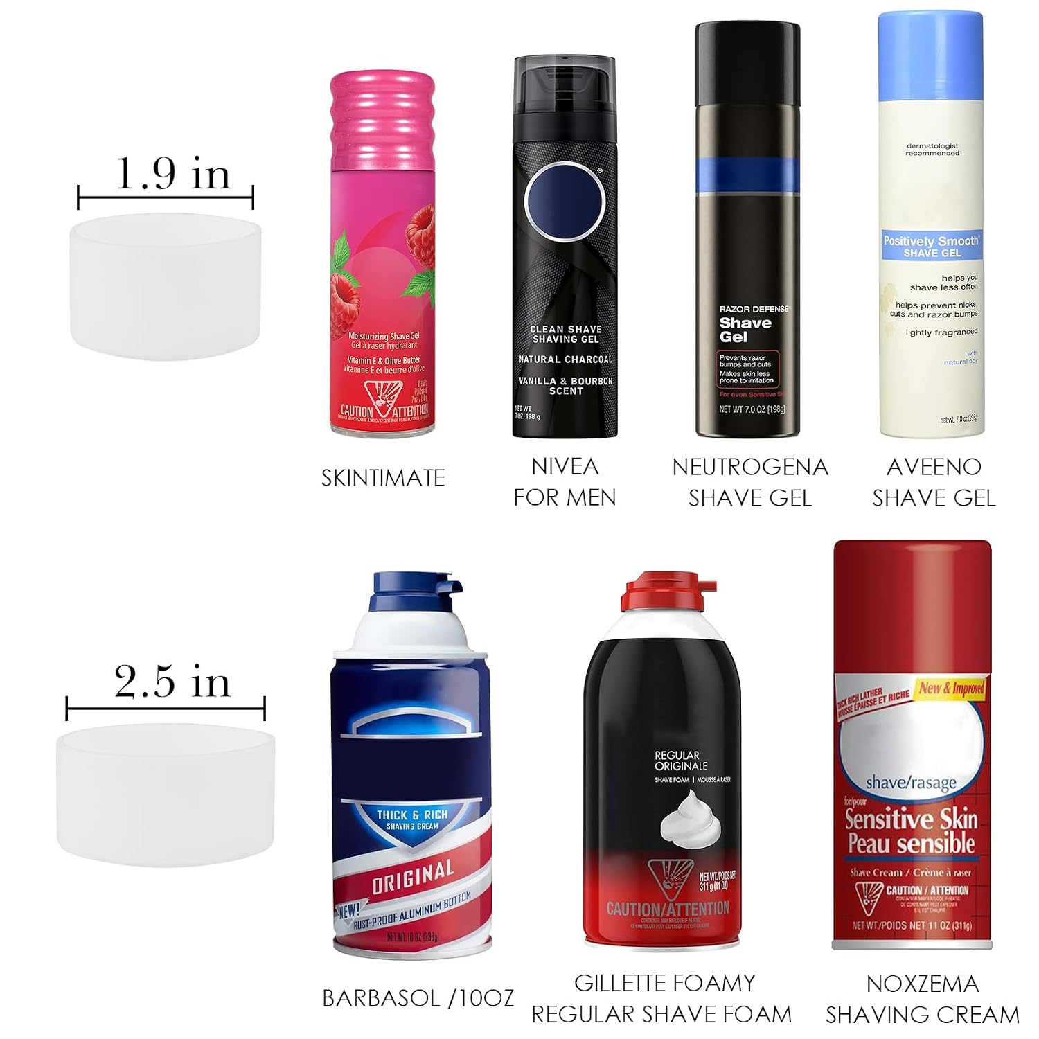 Linkidea 2 Pack Shave Gel Can No Rust Holder, Silicone Rubber Shaving Foam Bottom Rust Protector, Rust Free Holder, Compatible with Most of Shave Gel (M + L Size/White)