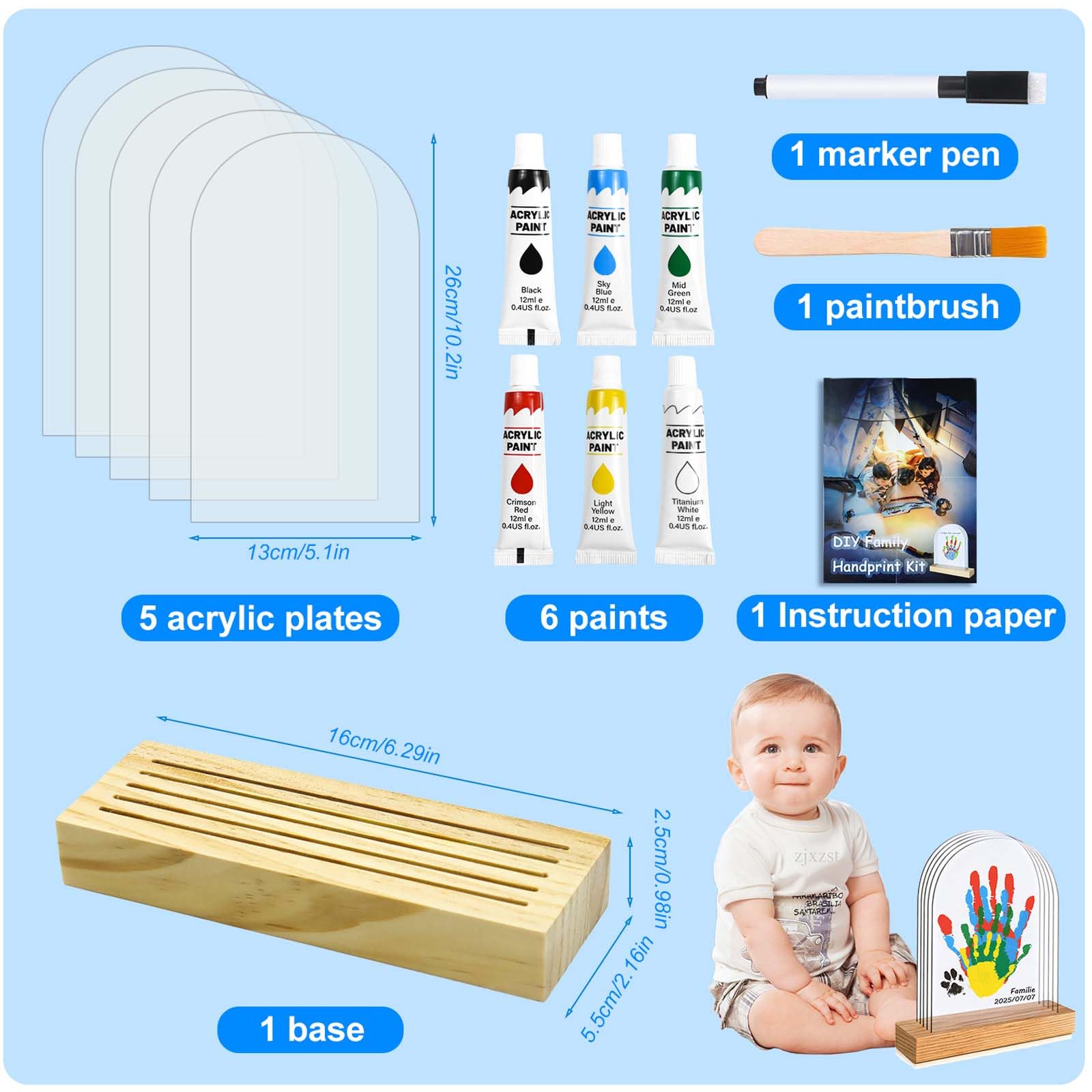 Kit Empreintes Familiales pour 5 Personnes, Peinture à Doigts Bébé Non Toxique, Cadeau de Naissance