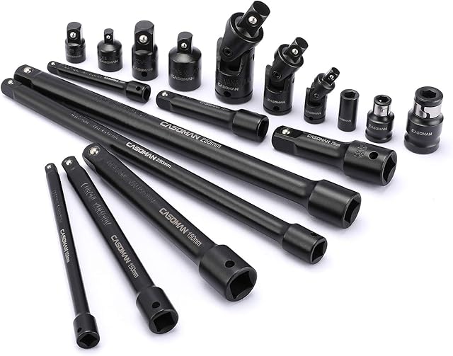 CASOMAN 18-Piece Drive Tool Accessory Set, Socket Extension Tool, Includes Socket Adapters, Extensions and Universal Joints and Impact Coupler, Professional Socket Accessories