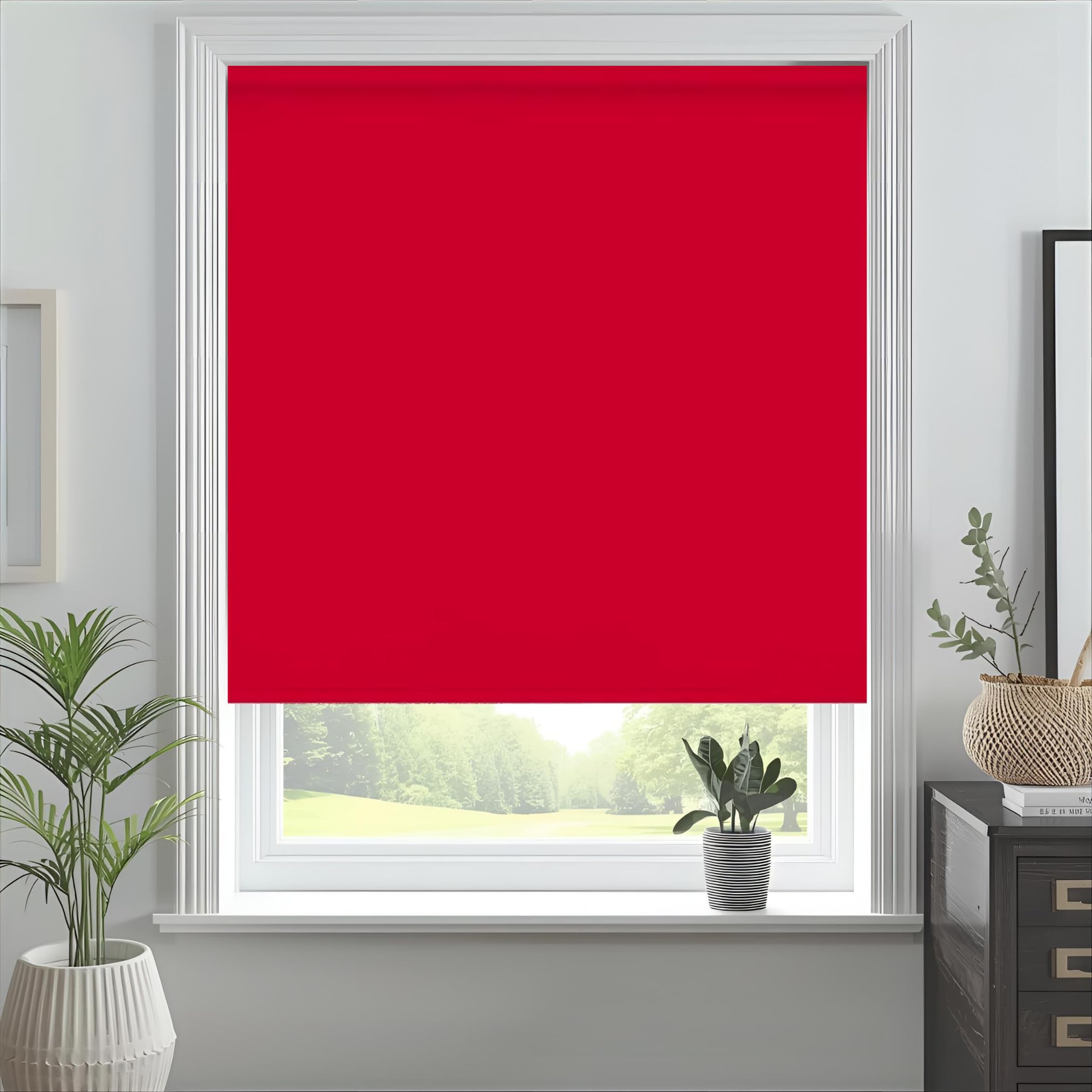 J.Din Made To Measure Roller Blinds, Thermal Blackout Roller Blind, Easy Fit Insulated UV Protection Child Safe Home Office Window Blinds, Red 120W x 165H cm