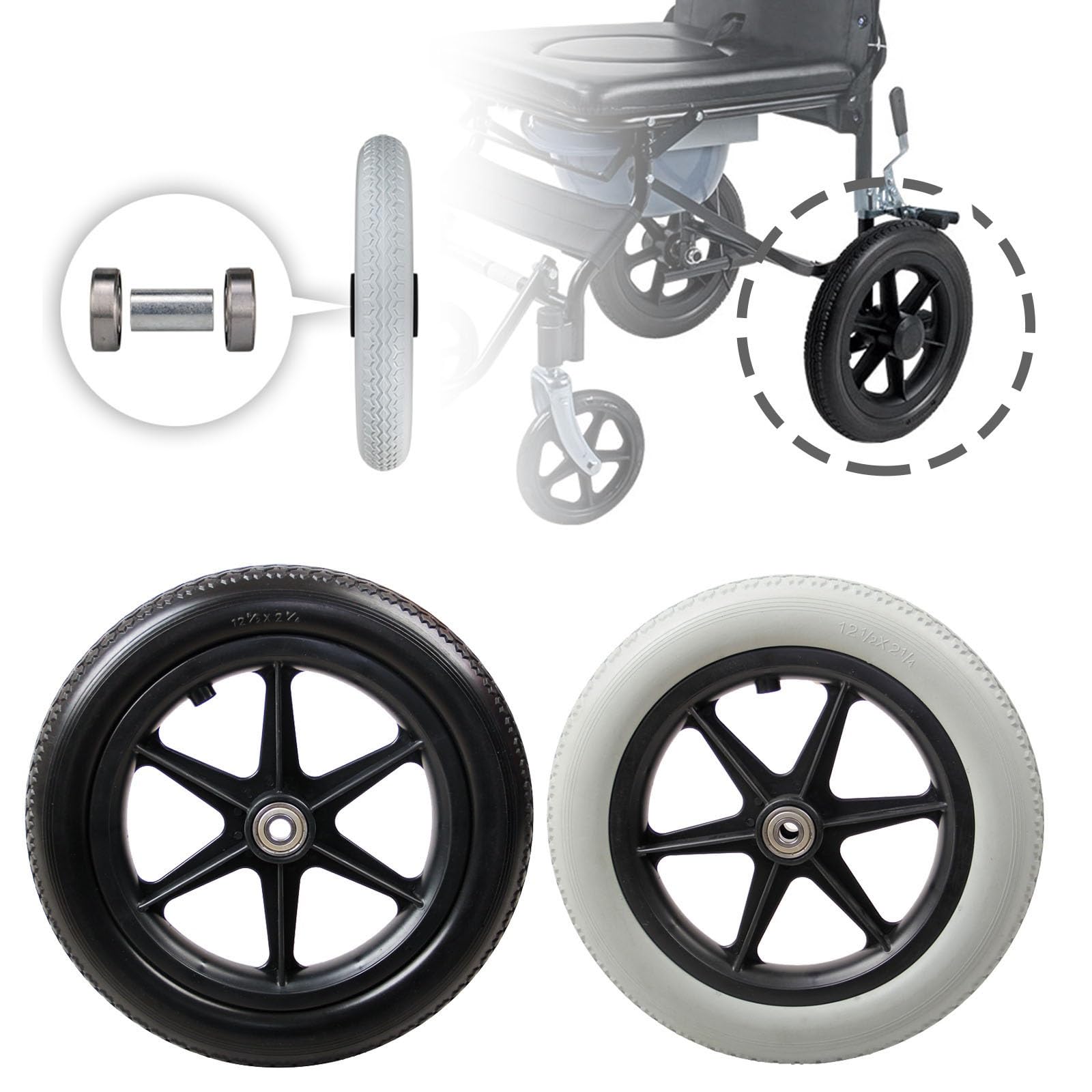 WORDFUN 2X Rueda Trasera para Sillas De Ruedas, 300mm Piezas De Repuesto para Sillas De Ruedas, Scooters, Rueda Resistente Al Desgaste Resistente A Pinchazos, Ruedas De Sólido PU con Tornillo