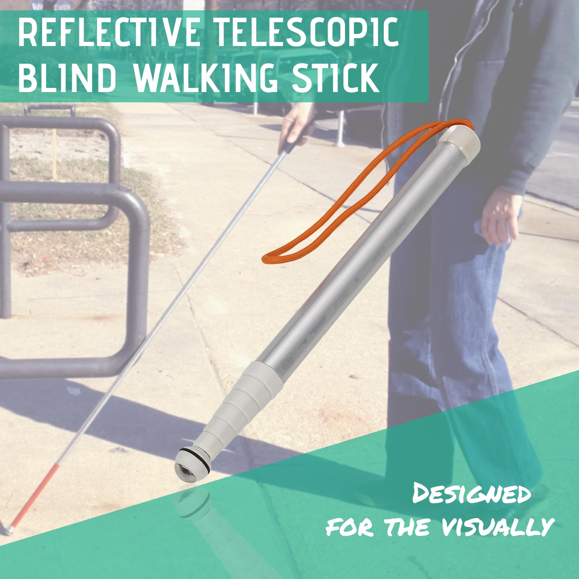 Bastone passeggio telescopico riflettente, bastone bianco cieco, bastone passeggio, bastone passeggio, bastone per ciechi pieghevole, antiscivolo, antiurto e riflettente, con custodia (,)