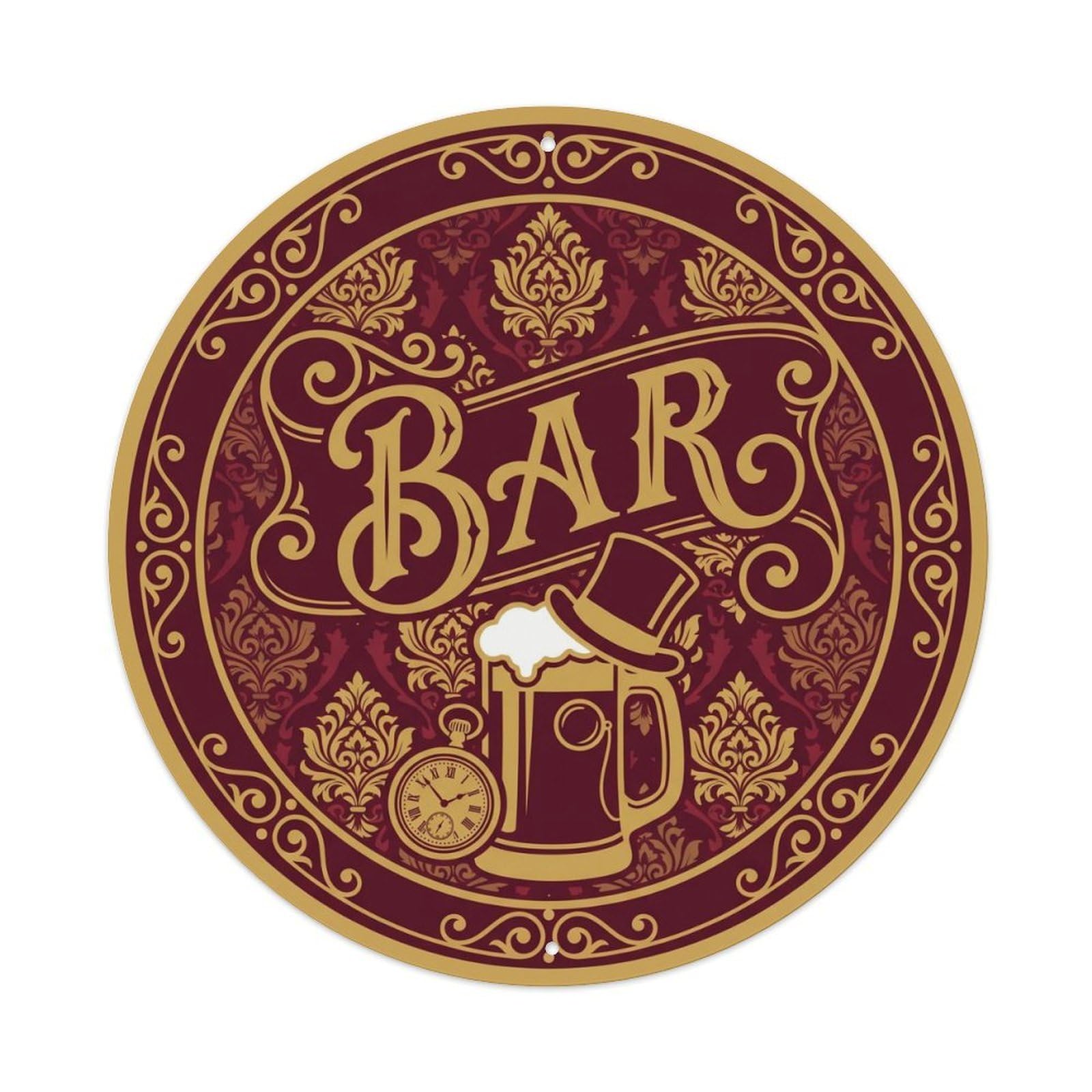 BAR Victorian Pub Emblem Metal Tin Sign Plaque Wall Decor for Cafe, Club Bar, Office, Home Garden Round Metal Poster 8x8Inch