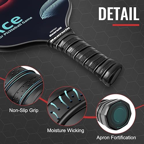 Miniatura 5 de Palas de pickleball aprobadas por USAPA, juego de 2 palas de pickleball de superficie de fibra de vidrio con raquetas de pickleball, 4 bolas de