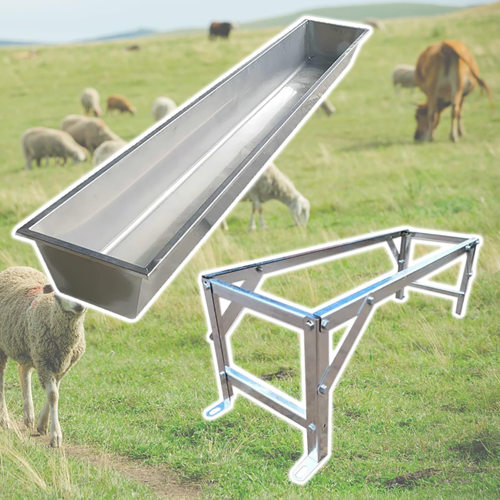 SRNSAEB Futtertrog Für Vieh Metall-Pferdefuttertrog mit 30 cm hohem Halter, leicht zu reinigende Viehfuttertröge für draußen/Stall/Weide, tragbarer Tierfuttertrog/Wassertröge(L 50cm(19 7/10in))