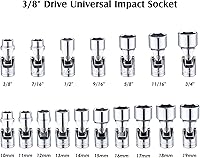 Vista 2 de MIXPOWER Juego de 17 piezas de 3/8" de accionamiento universal de junta universal, de 6 puntas, SAE y métrico, de 10-19 mm, de 3/8"-3/4", enchufe