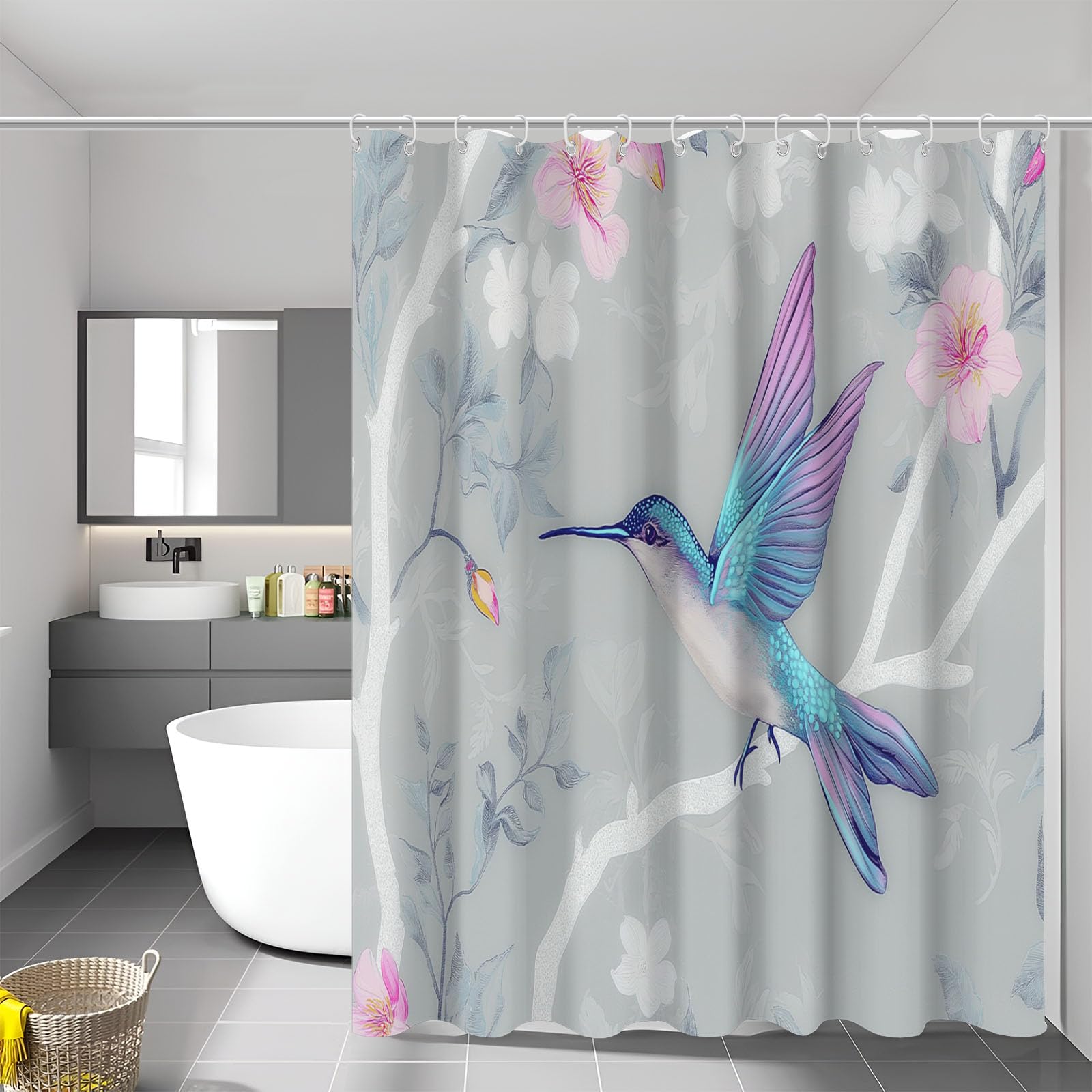 Rideau de douche colibri 180x180 cm en tissu imperméable avec crochets