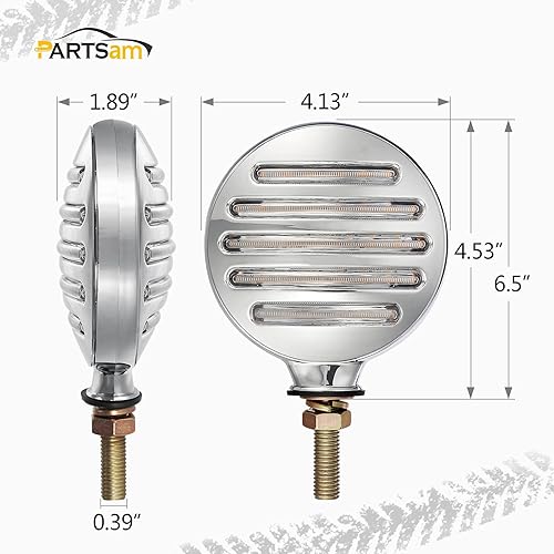 Miniatura 4 de Partsam 2 luces de señal de giro LED de doble cara de línea plana, ámbarrojo, luces de pedestal LED redondas de línea plana, montaje en