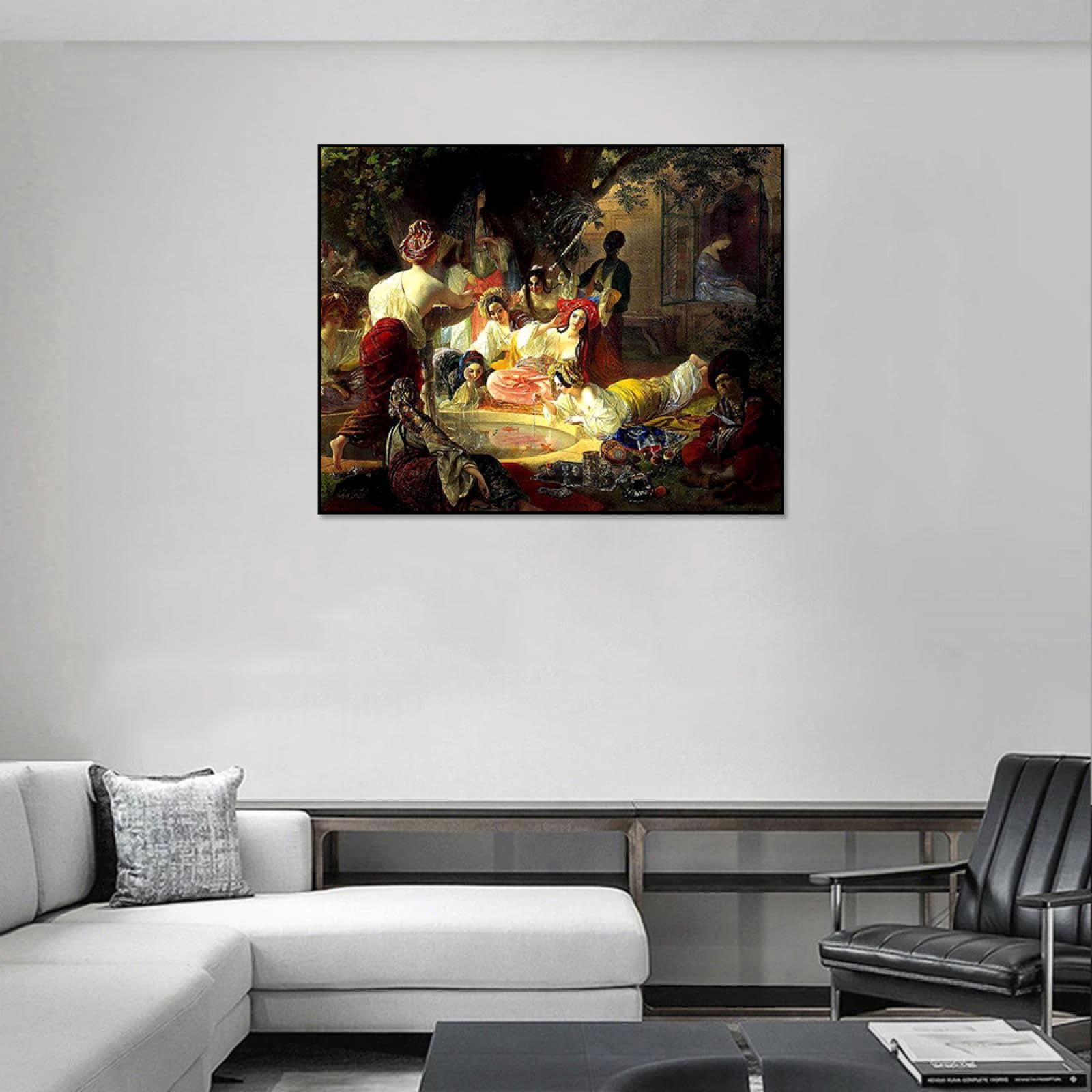 LXURY Karl Bryullov obrazy fontanny w Bakhchi-Sarai Słynna sztuka ścienna wydruk na płótnie plakat artystyczny do dekoracji wnętrz 40 x 50 cm czarny oprawiony