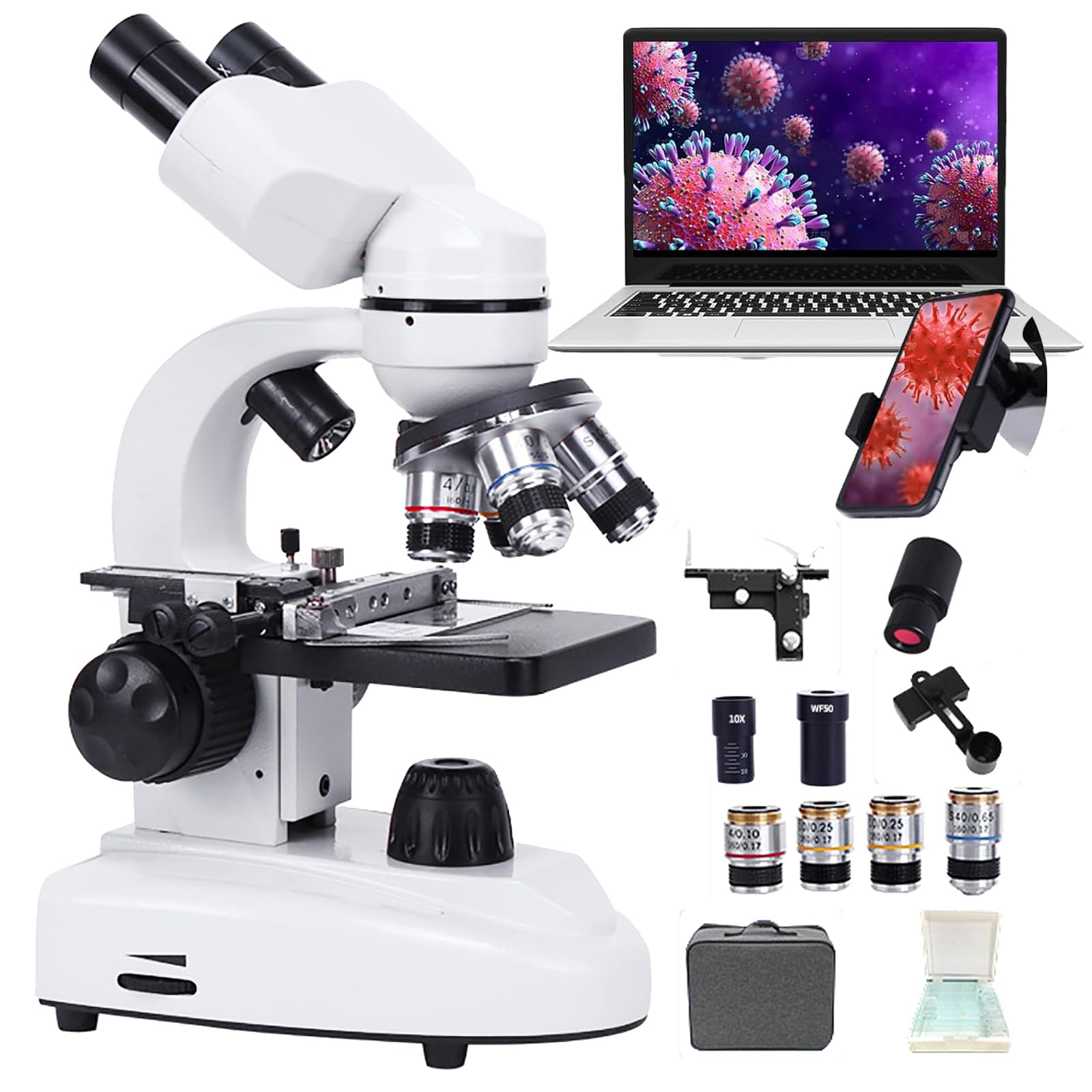 Microscope binoculaire 30000X double éclairage LED et oculaire numérique 100X
