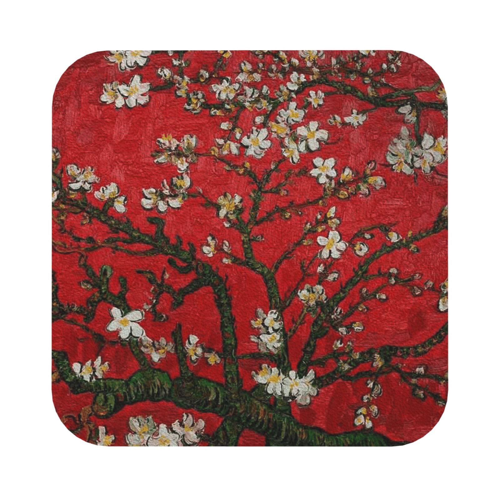 Waterproof with Flower PU Leather Coasters Set of 6 Square Drink Coasters