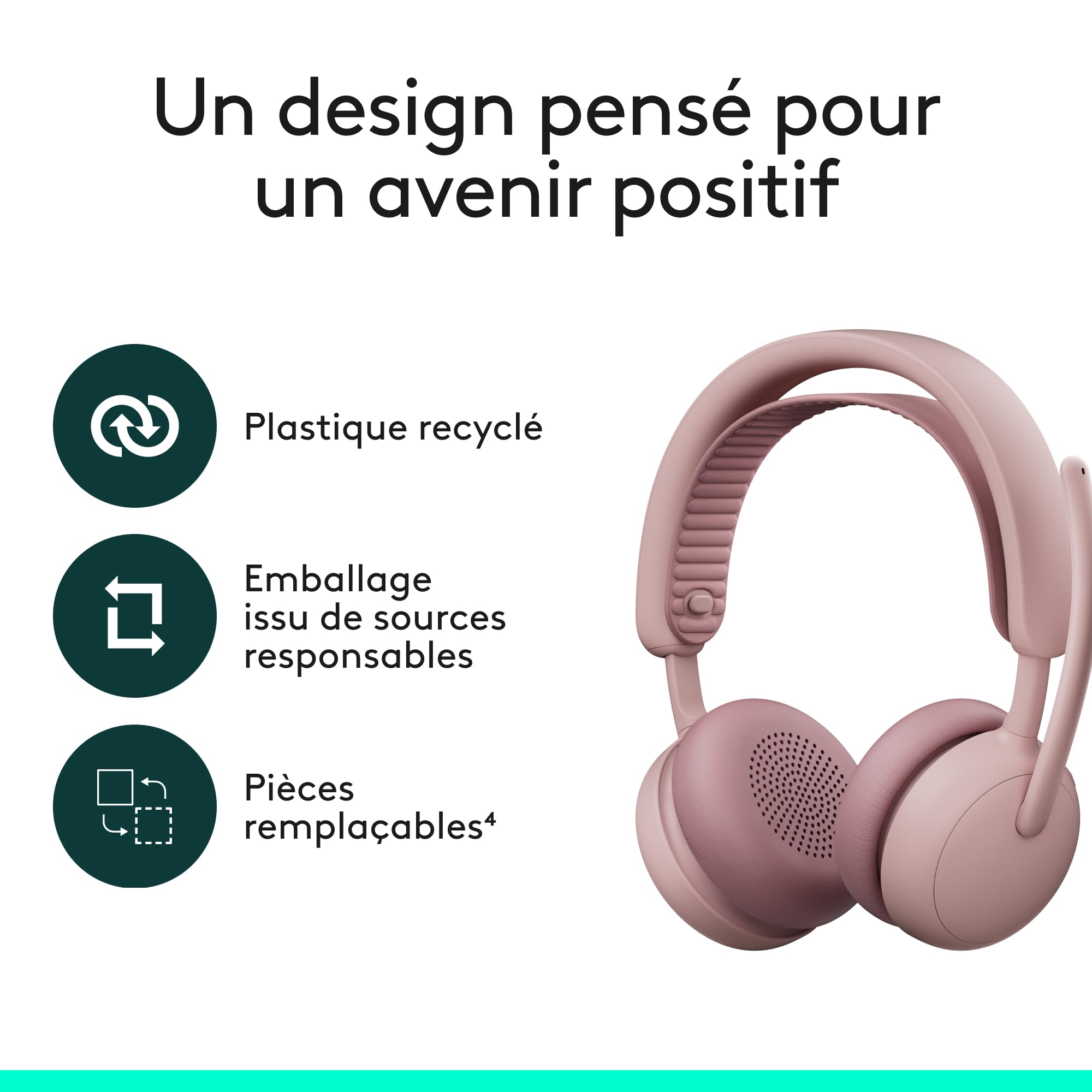 Logitech Zone Wireless 2 ES - Casque sans fil anti-bruit | Con cancellazione del rumore e ANC ibrida adattiva, Bluetooth, Rosa