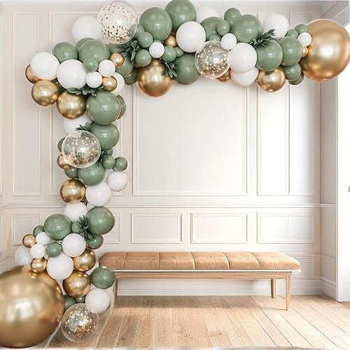 Miniatura 42 de PartyWoo Kit de arco de globos verde salvia, guirnalda de 152 piezas de diferentes tamaños de 18, 12, 10, 5 pulgadas, globos bohemios de confeti