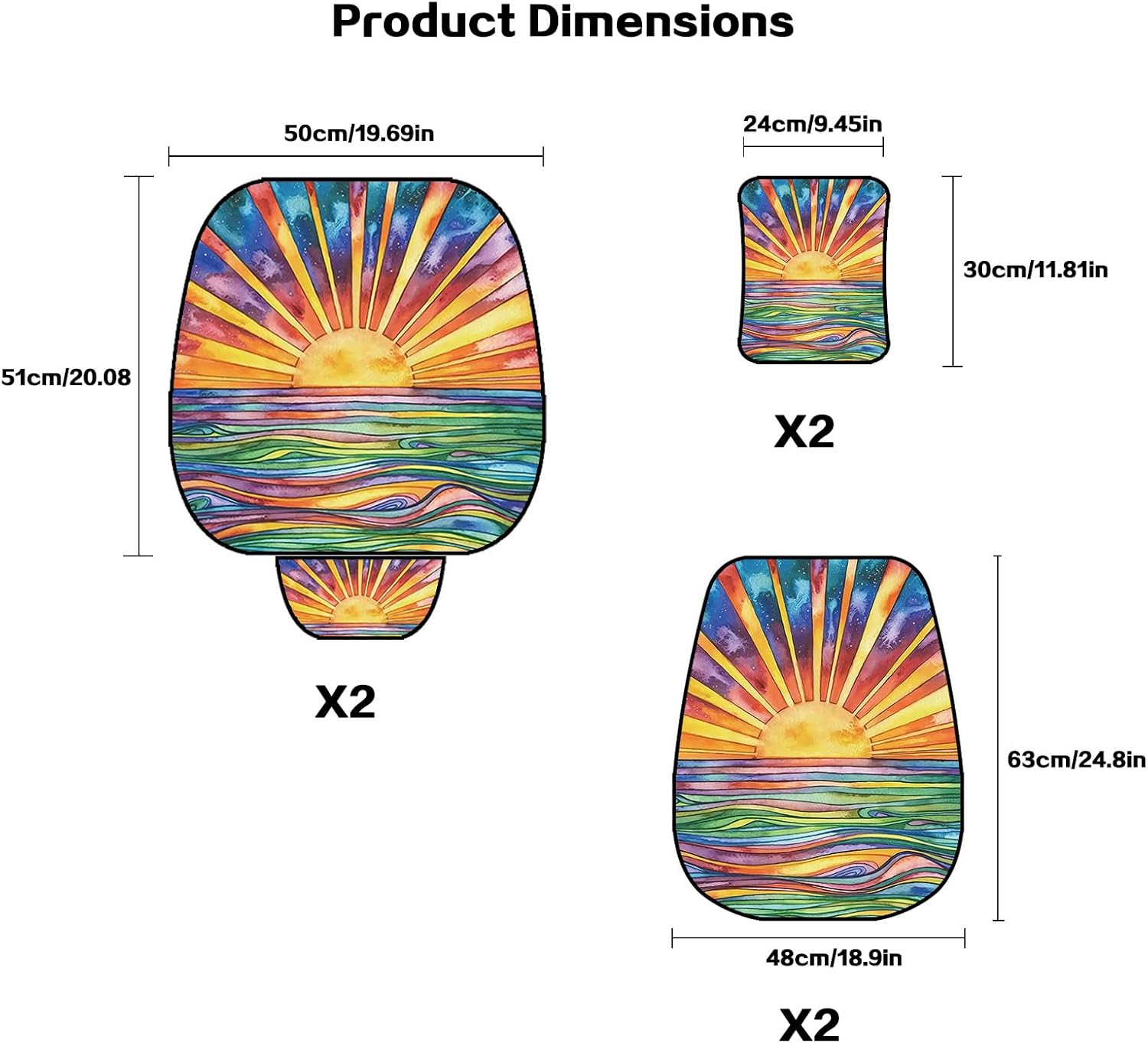 Car Seat Covers Set, 2 - Front Seat Full Set, Colorful Sunset Honeycomb Knit Fabric, Breathable & All - Season Universal Automotive Seat Protectors