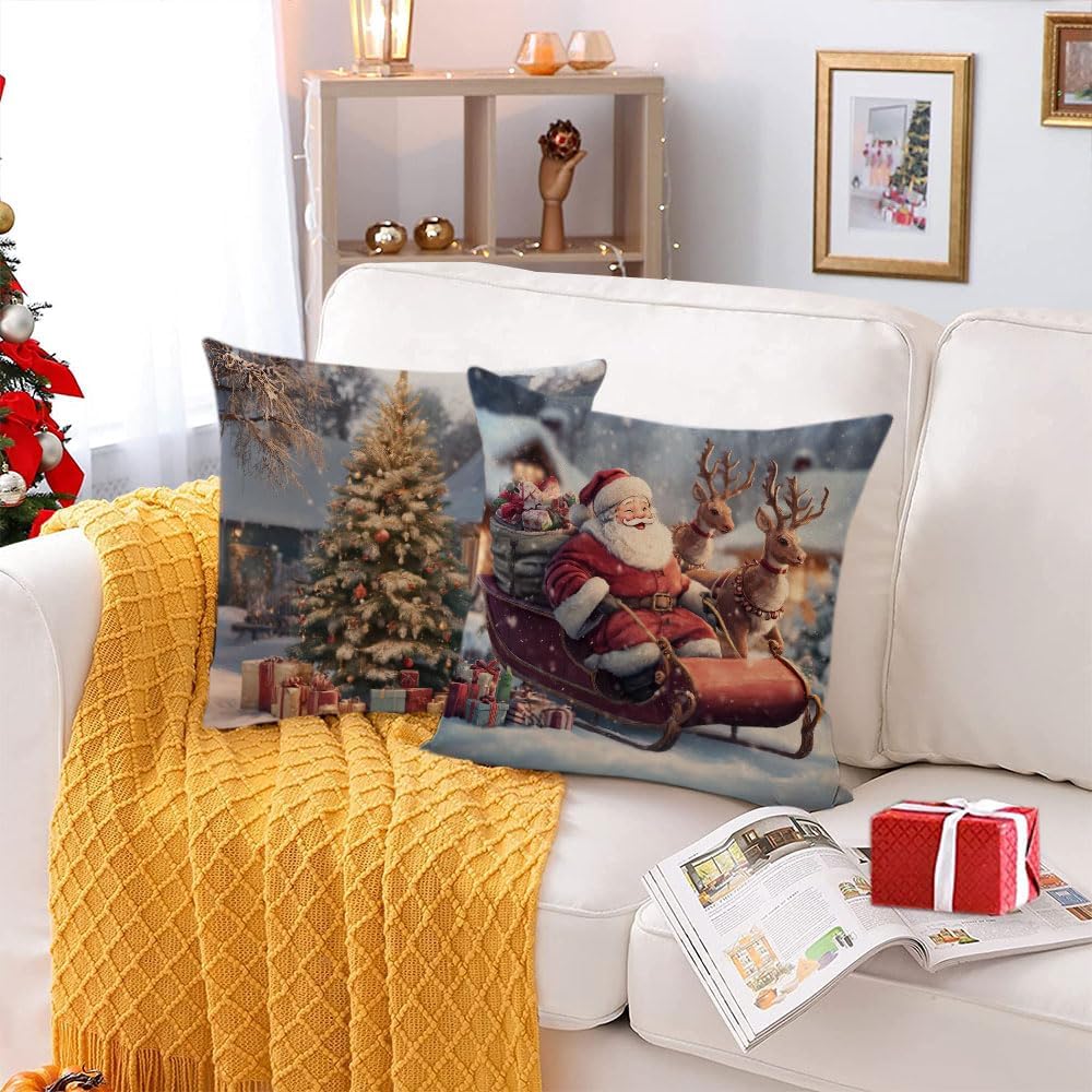 Neatee Living Christmas Pillow Covers 24x24 Set of 4 Xmas Gnome Throw Pillows Christmas Deer Tree Snowman Pillow Cases Outdoor Sofa Couch Cushion Covers for Home Decorations (24 by24)