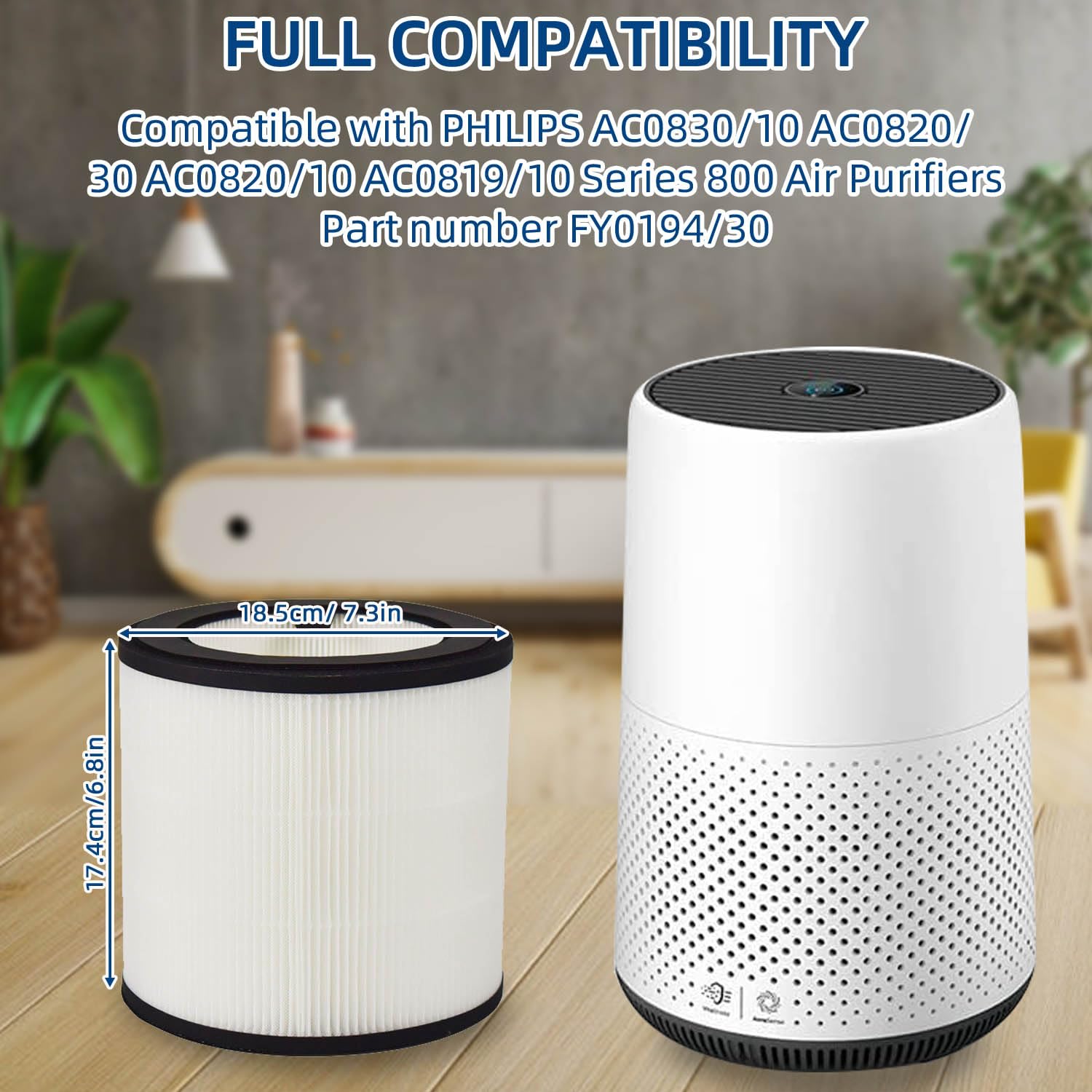 Filtr do oczyszczacza powietrza do Philips 800 Series, H13 True HEPA filtr do oczyszczacza powietrza Philips AC0830/10 AC0820/30 AC0820/10 AC0819/10 oczyszczacz powietrza, filtr FY0194/30, 2 sztuki