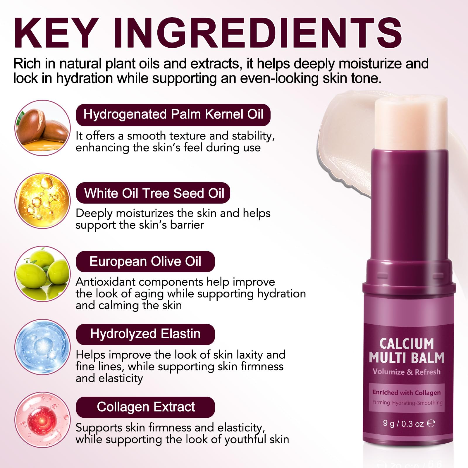 Calcium Multi Balm, Calcium Volume Multi Balm, Arricchito Con Collagene, Cura Idratante, Supporta Forza E Elasticità, Schiarisce La Pelle E Rivitalizzante, Per Occhi, Collo E
