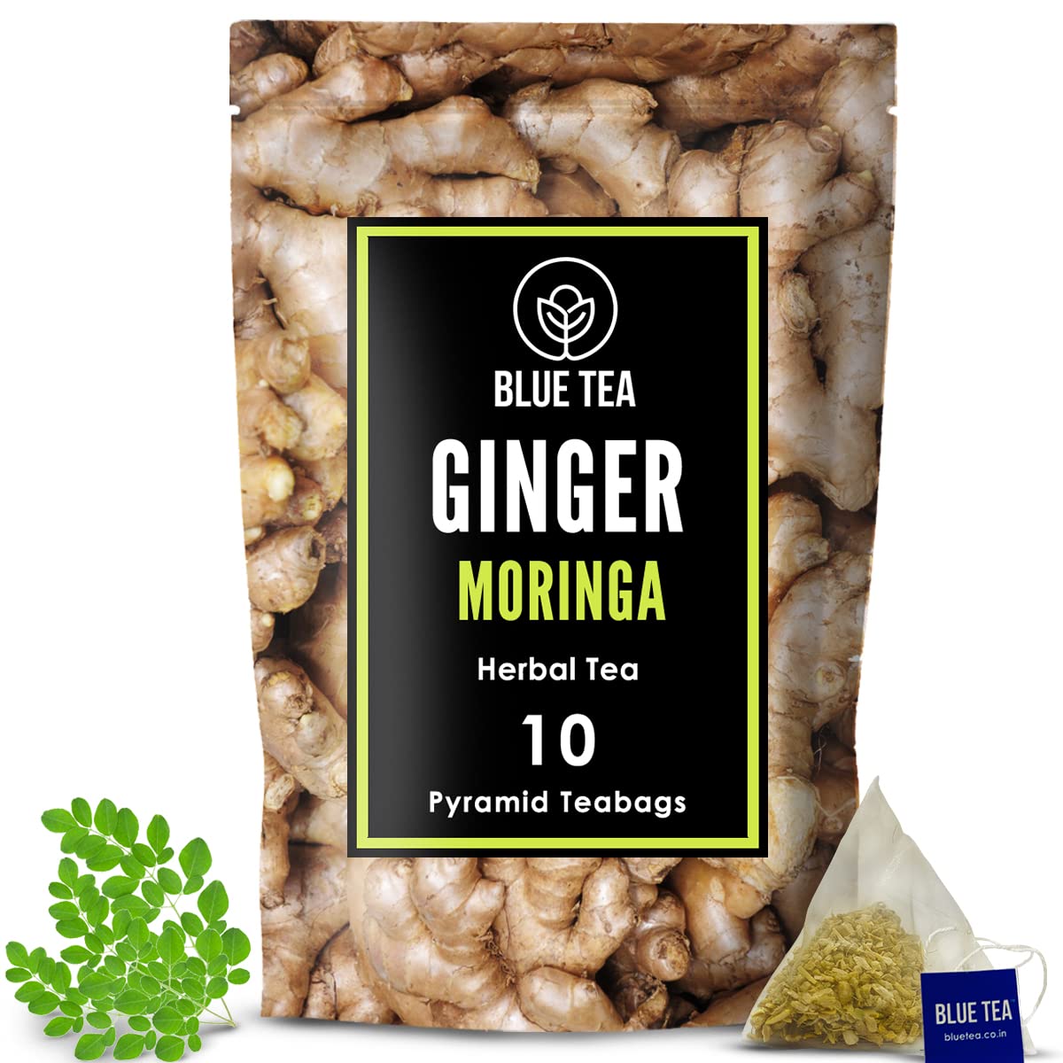 BLUE TEA - Ginger Moringa Tea - 10 Tea Bags || AYURVEDIC BLEND || Detox Tea - Immunity Booster - Caffeine-Free - Vegan - Non-GMO - Gluten Free - 100% Natural | Eco Conscious Zipper (B09X39RXNL) Amazon Price History, Amazon Price Tracker