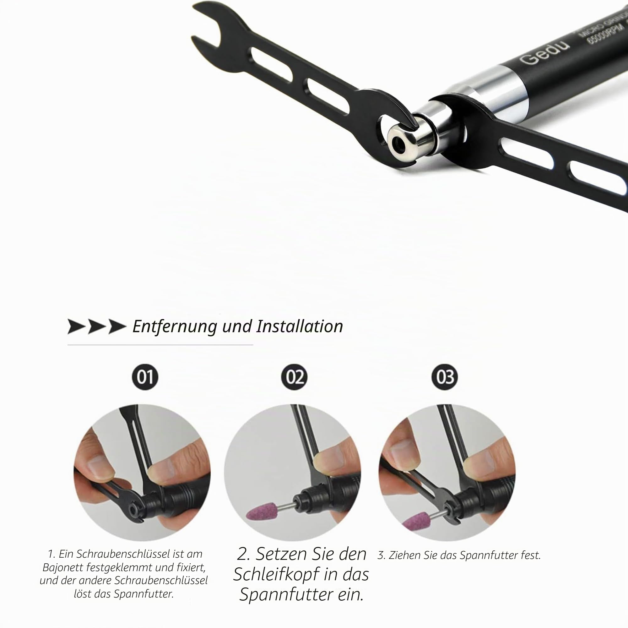 Druckluft Stabschleifer Set, 1/8 Zoll Mini Bleistift Polieren Schneiden Werkzeug Pneumatischer Bleistift Die Grinder, für Präzisionsschleifen und Polieren, 65000 U/min