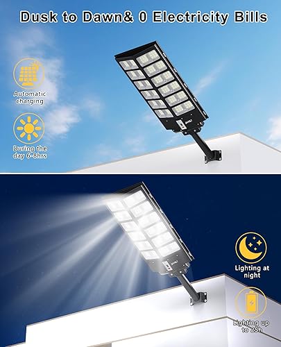 Miniatura 3 de JAYNLT Y-9800W - Luces solares de calle para exteriores, 6500 K, luces de estacionamiento comercial, del atardecer al amanecer, lámparas de
