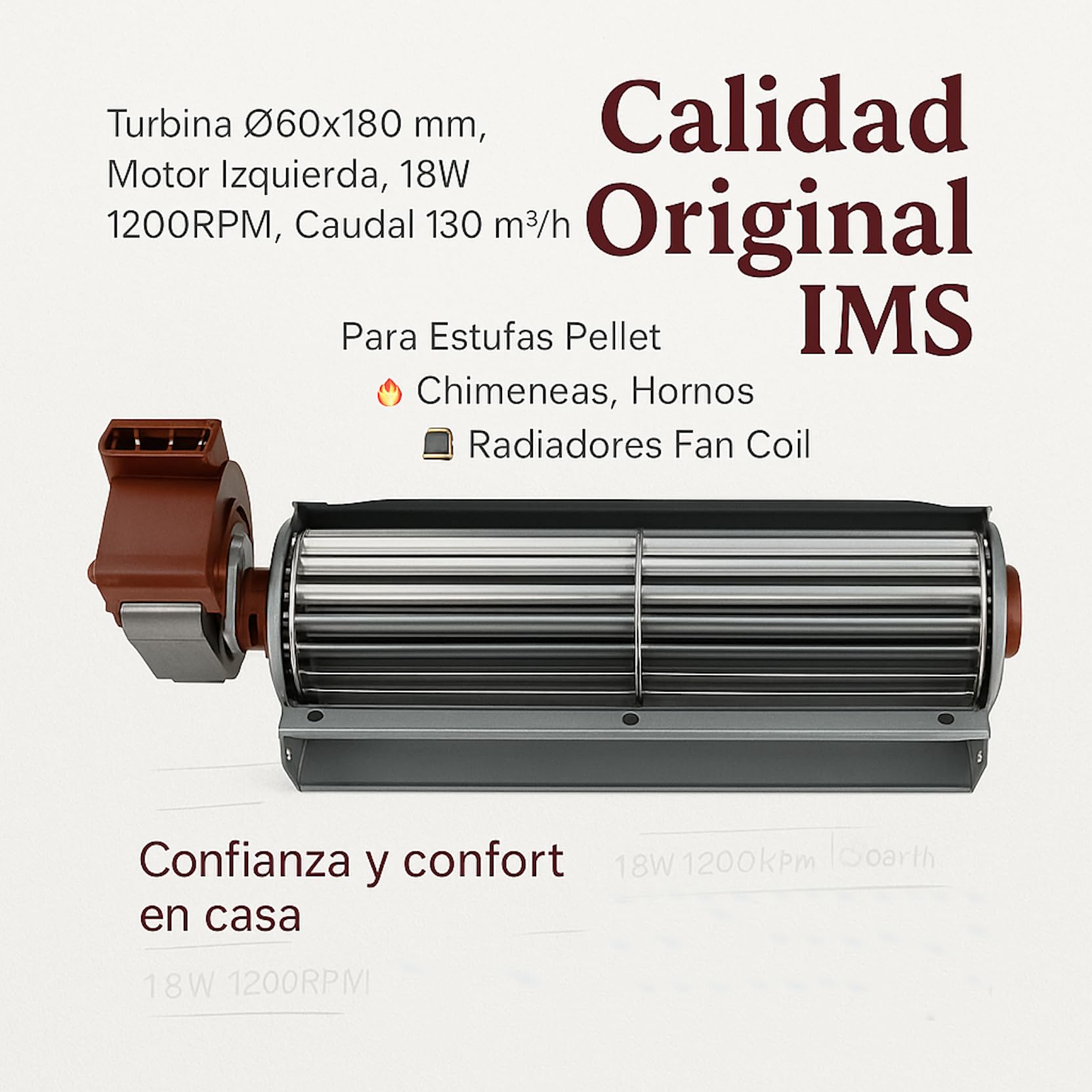 VENTILADOR TANGENCIAL UNIVERSAL TG6 180mm MOTOR A LA DERECHA 18w 1200 RPM
