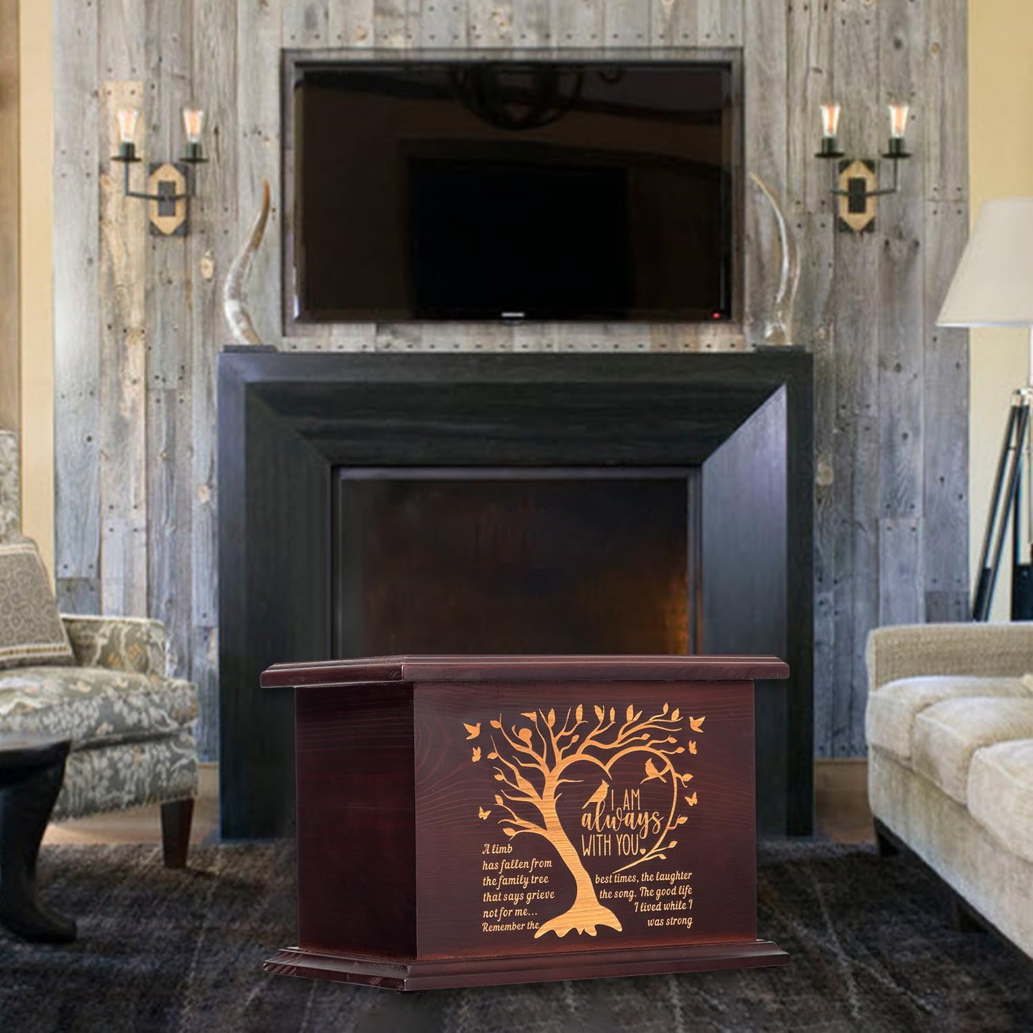 Cremation Urns for Human Ashes Adult Female Male Wooden Urns for Men Women Funeral Memorial Decorative Wood Urns for Ashes Large Burial Urn Box (L-Tree)