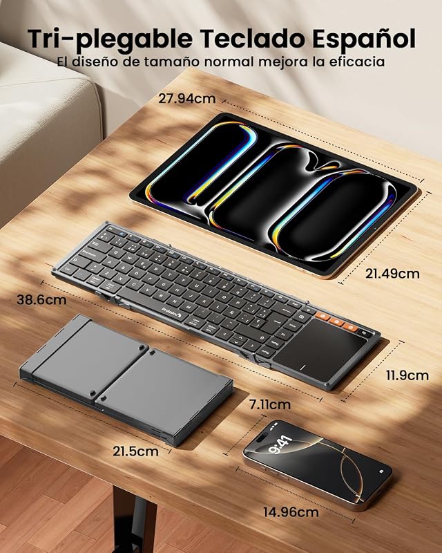 ProtoArc XK01 TP Vezeték nélküli összecsukható Bluetooth billentyűzet touchpaddal, szürke