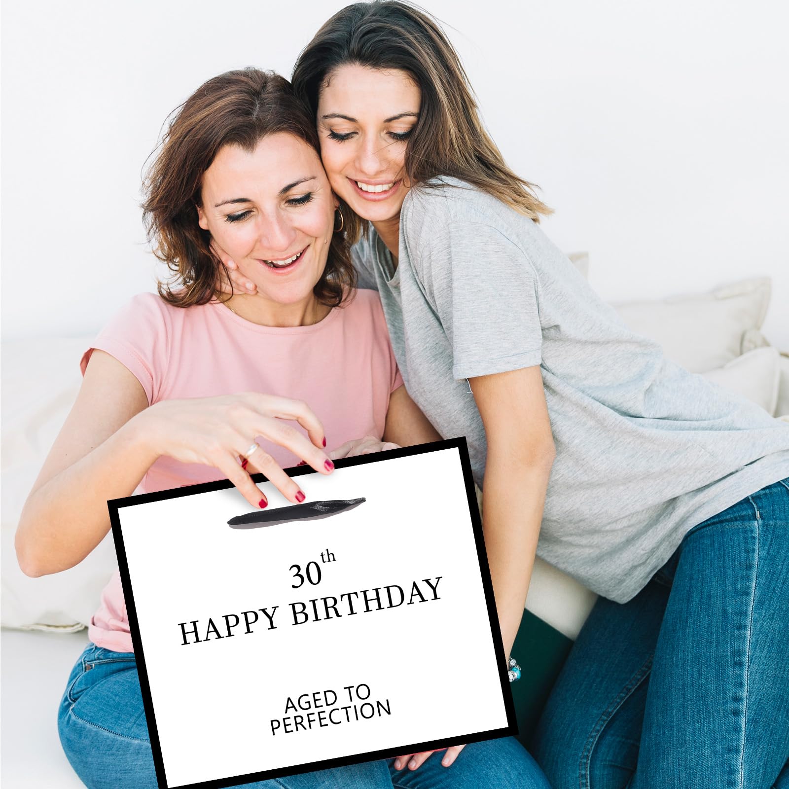 Große Geschenktüte Zum 30. Geburtstag – Mit Karte & Seidenpapier, Schwarz-weiß, Metallischer Druck
