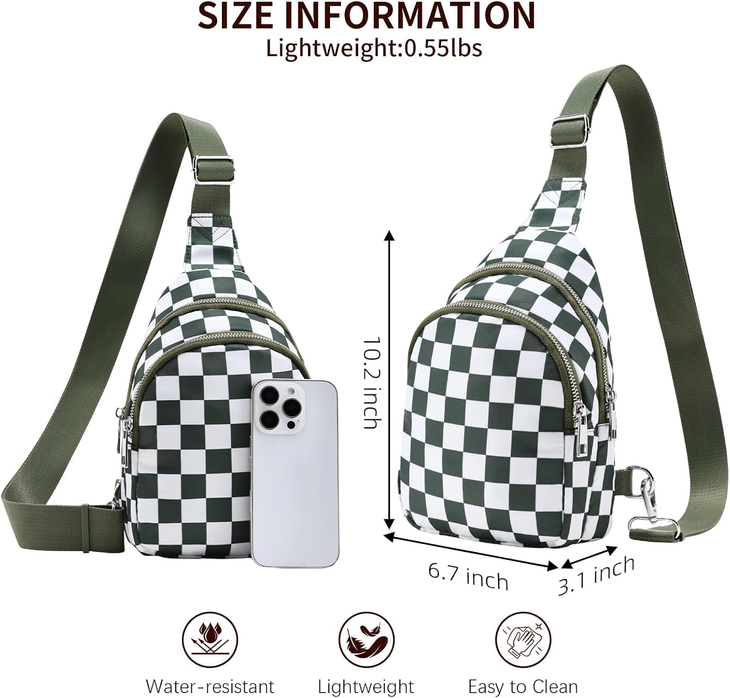 Small Checkered Sling Bag for Women, RFID Crossbody Bags Nylon Sling Backpack Purse for Travel (Beans Green Checkered) - Image 5