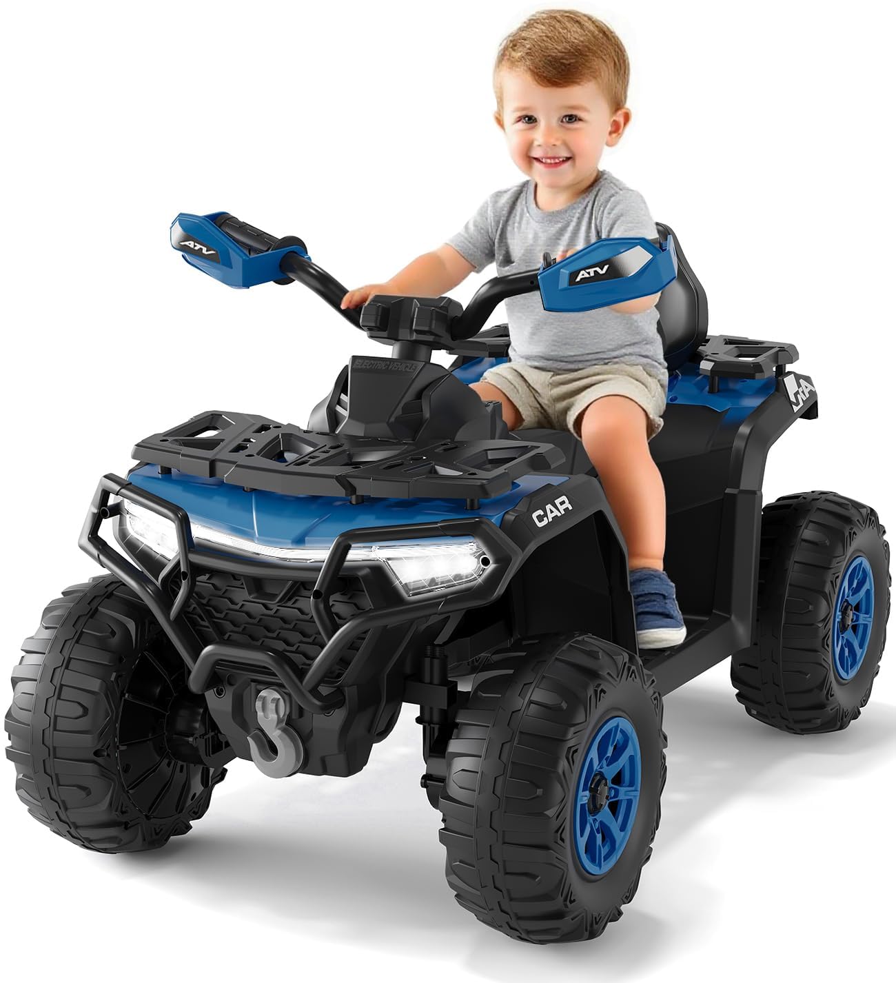Garvee Quad Eléctrico Niño 12V, Coche Eléctrico 4 Ruedas Todoterreno con 2 Motores, Mando Parental, Azul Marino