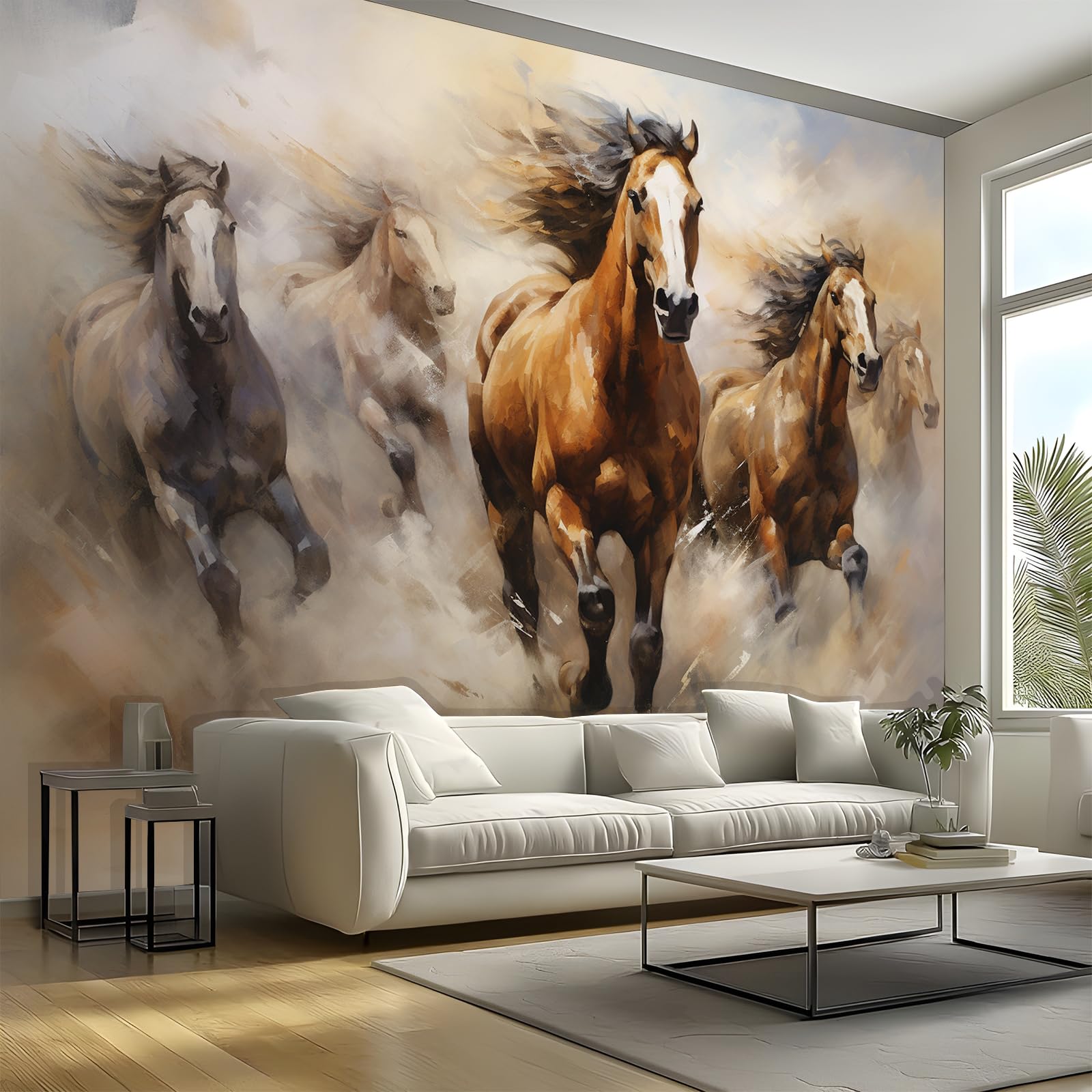 Horse Photo Wallpaper, 3D Animal Wall Mural, Peel and Stick Wall Murals, Large Photo Wallpaper for Living Room Bedroom Dormitory Hotel Themed Rooms 300 x 256 cm