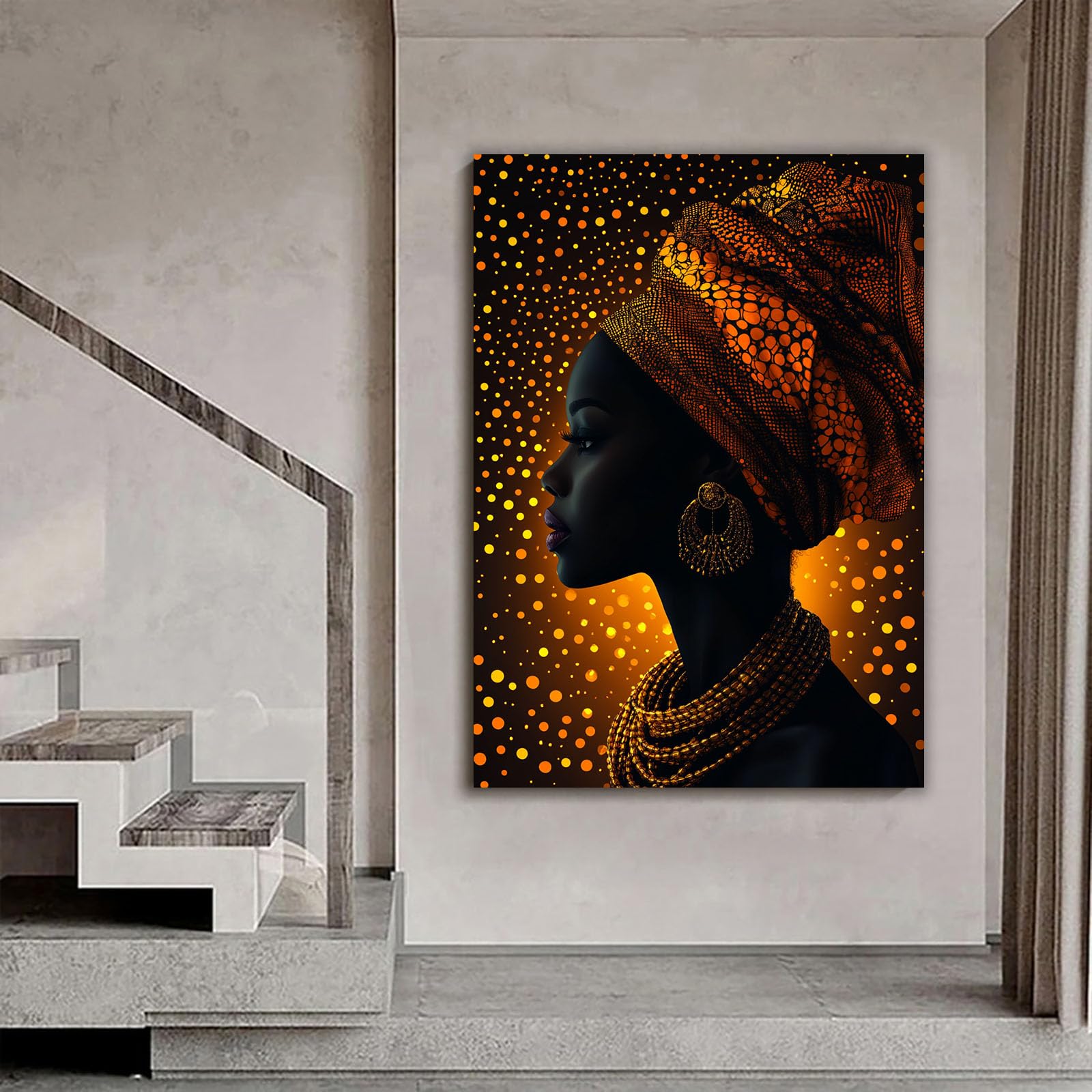 BOHUO Wandbilder Afrikanische Frau Bild Leinwand XXL Bunter Minimalismus Moderne Weibliches Wohnzimmer, Schlafzimmer, Home Decoration Poster(Gold 78)-70x100cm Gerahmt